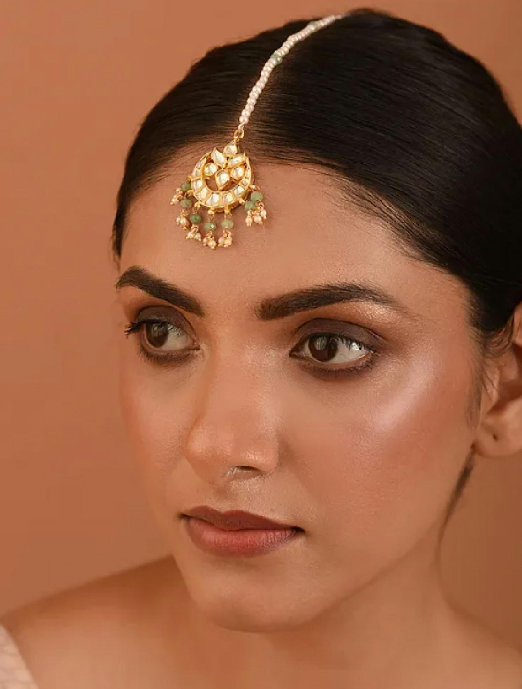 Gold Finish Beaded Jadau Tika