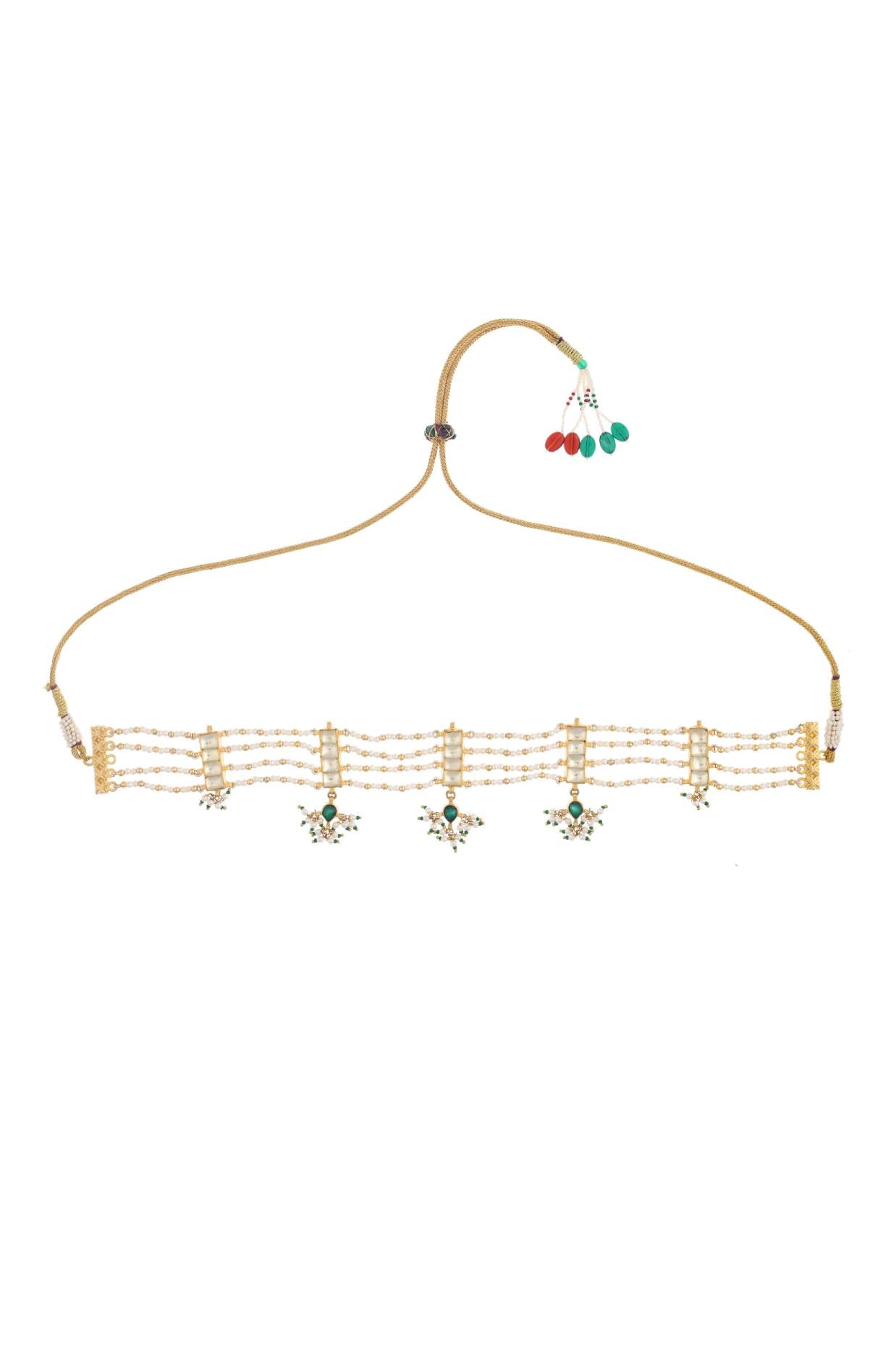 Kundan Gold Finish Jadau Choker with Green Drop