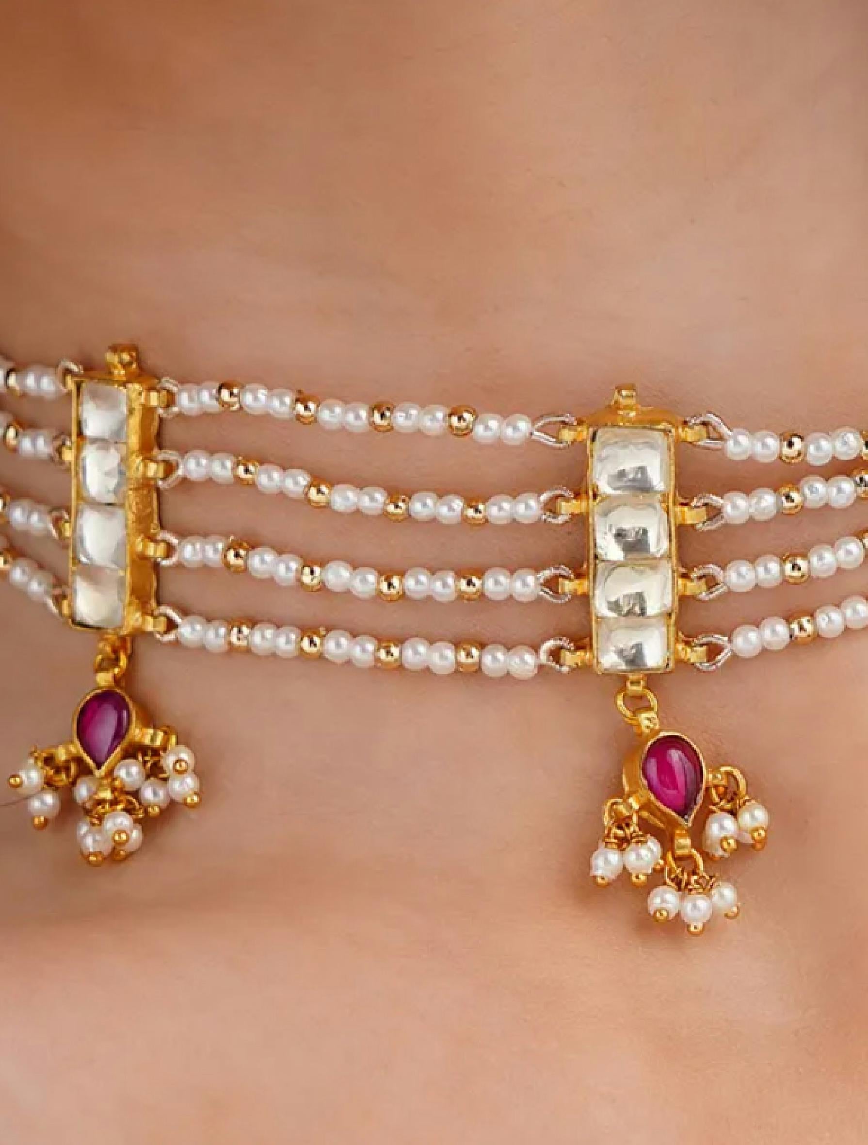 Kundan Gold Finish Jadau Choker with Red Drop