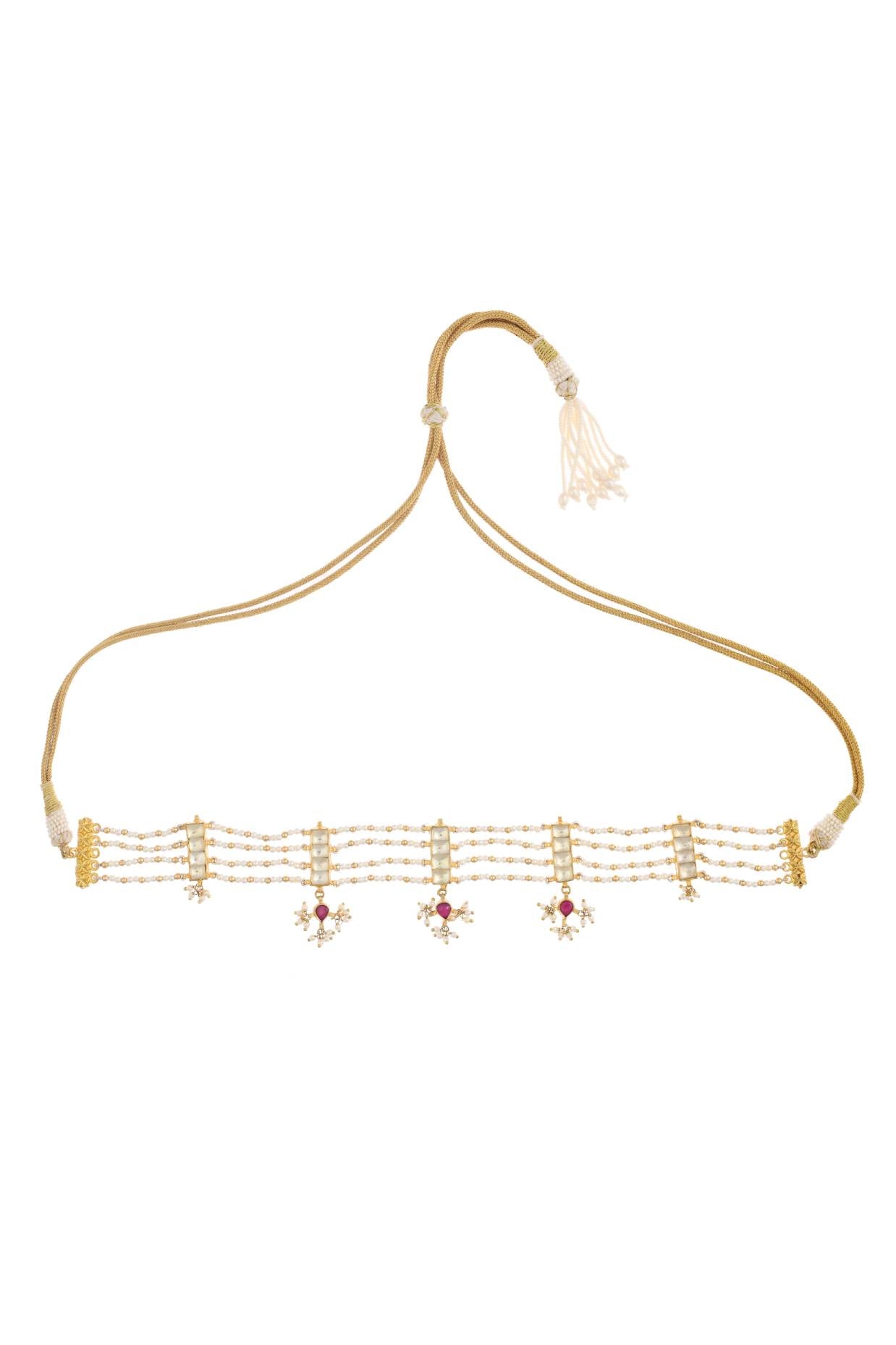 Kundan Gold Finish Jadau Choker with Red Drop