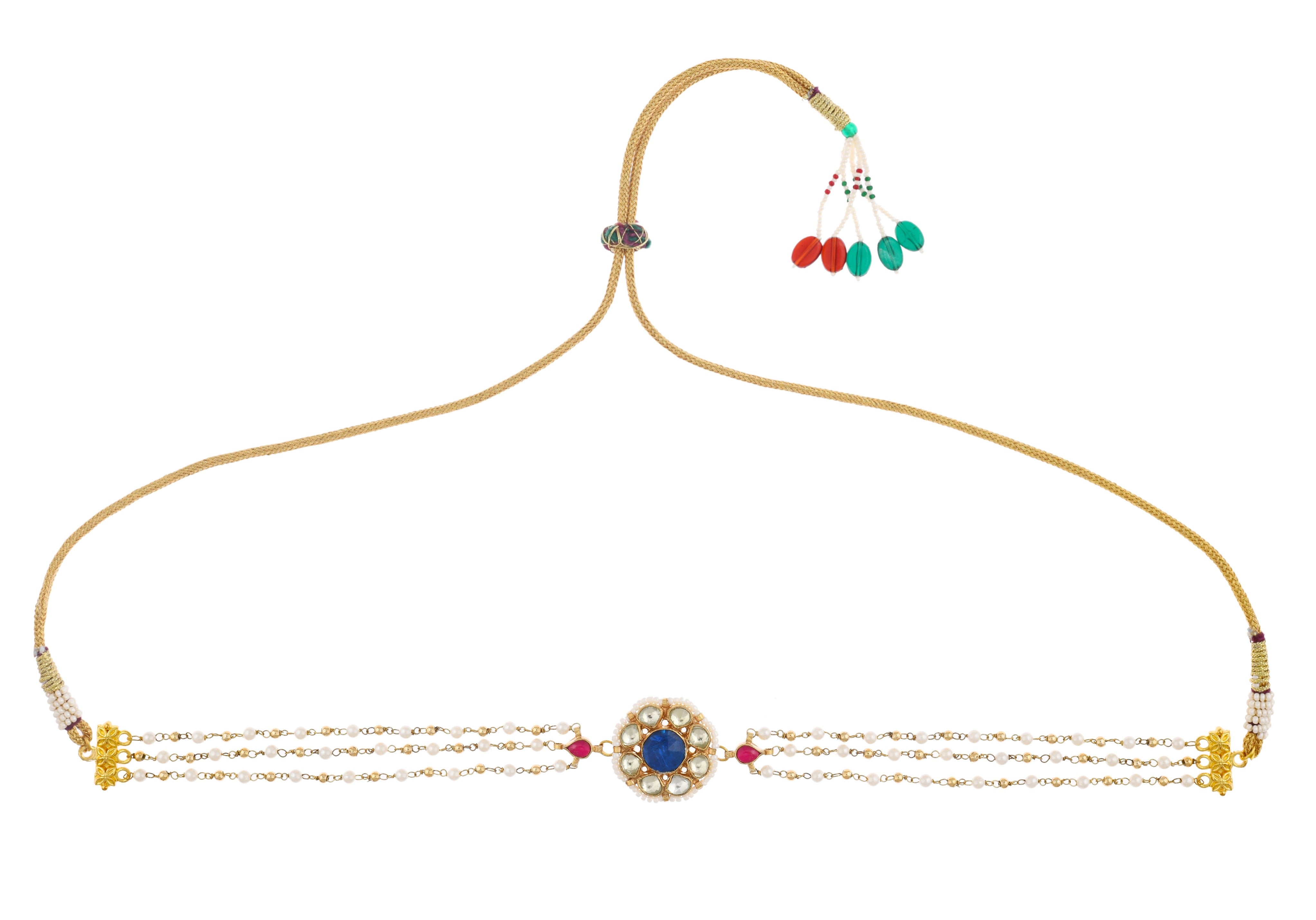 Indigo Gold Finish Jadau Choker with pearls