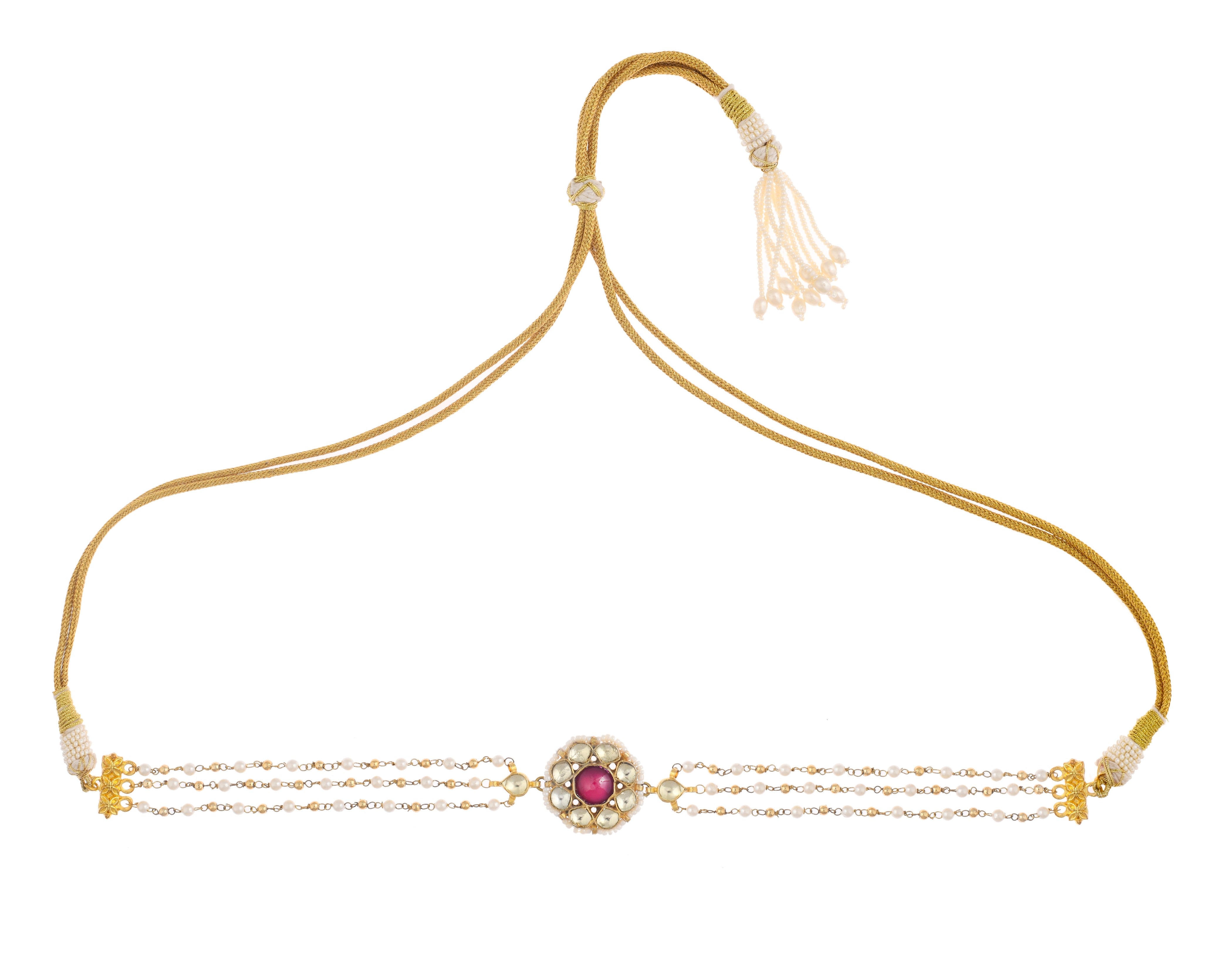 Red Gold Finish Jadau Choker with pearls