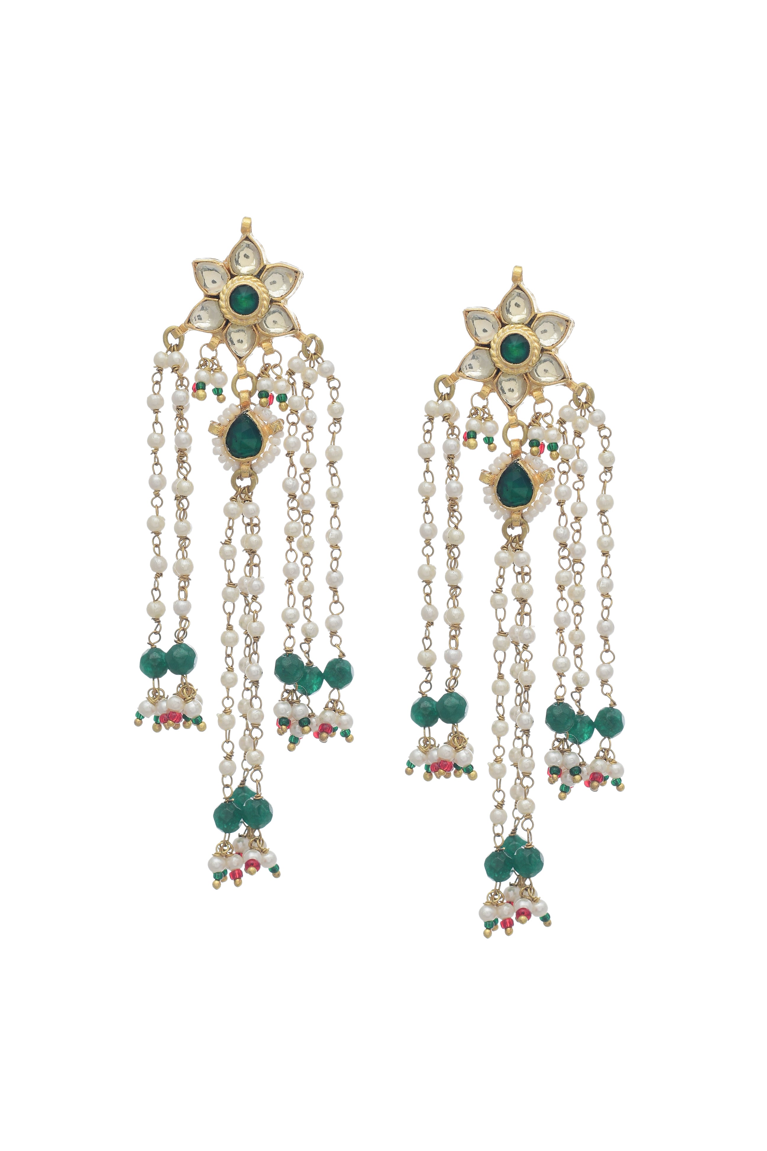 Kundan Green Jadau Flower Earrings