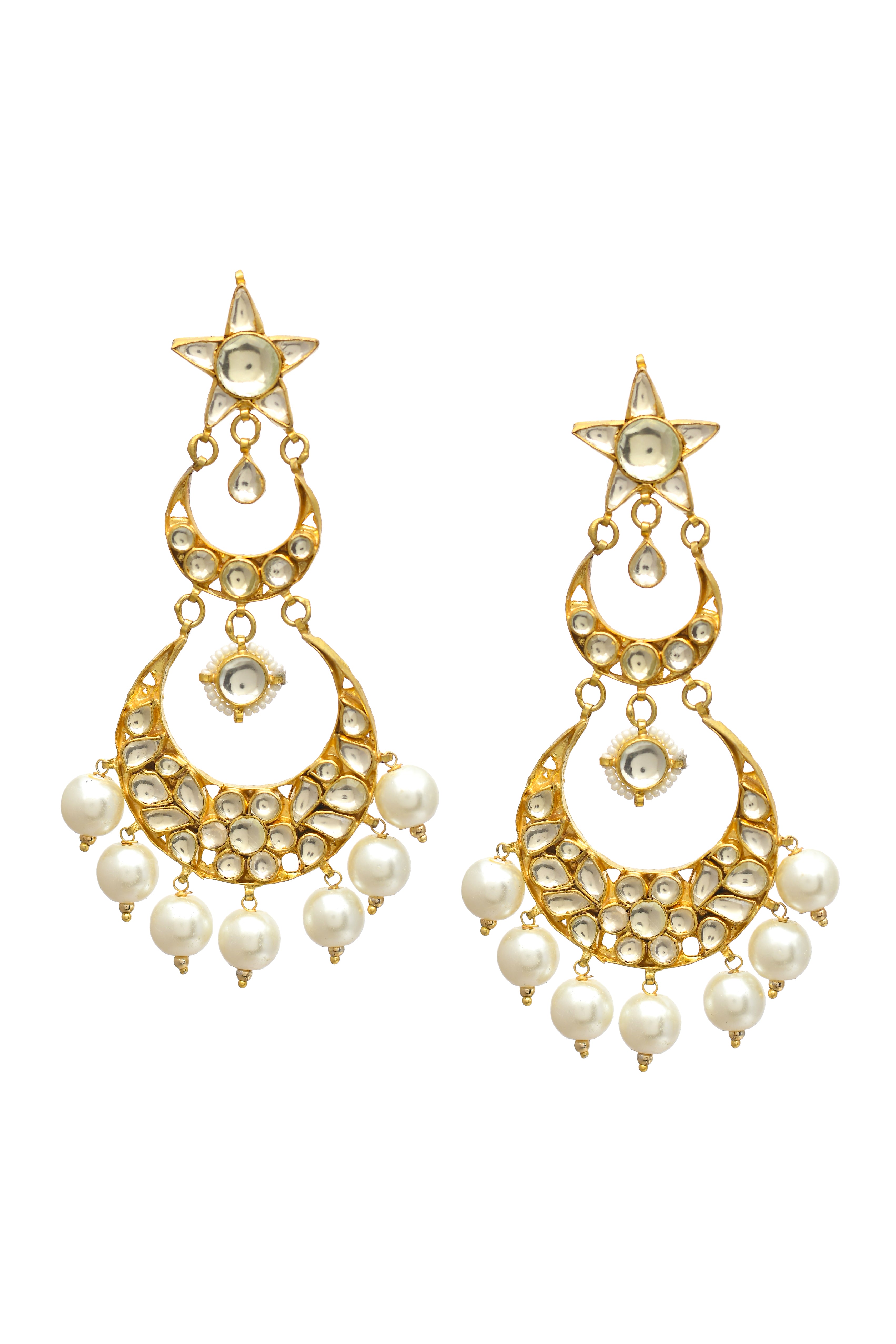 Kundan Gold Finish Chandbali with pearls