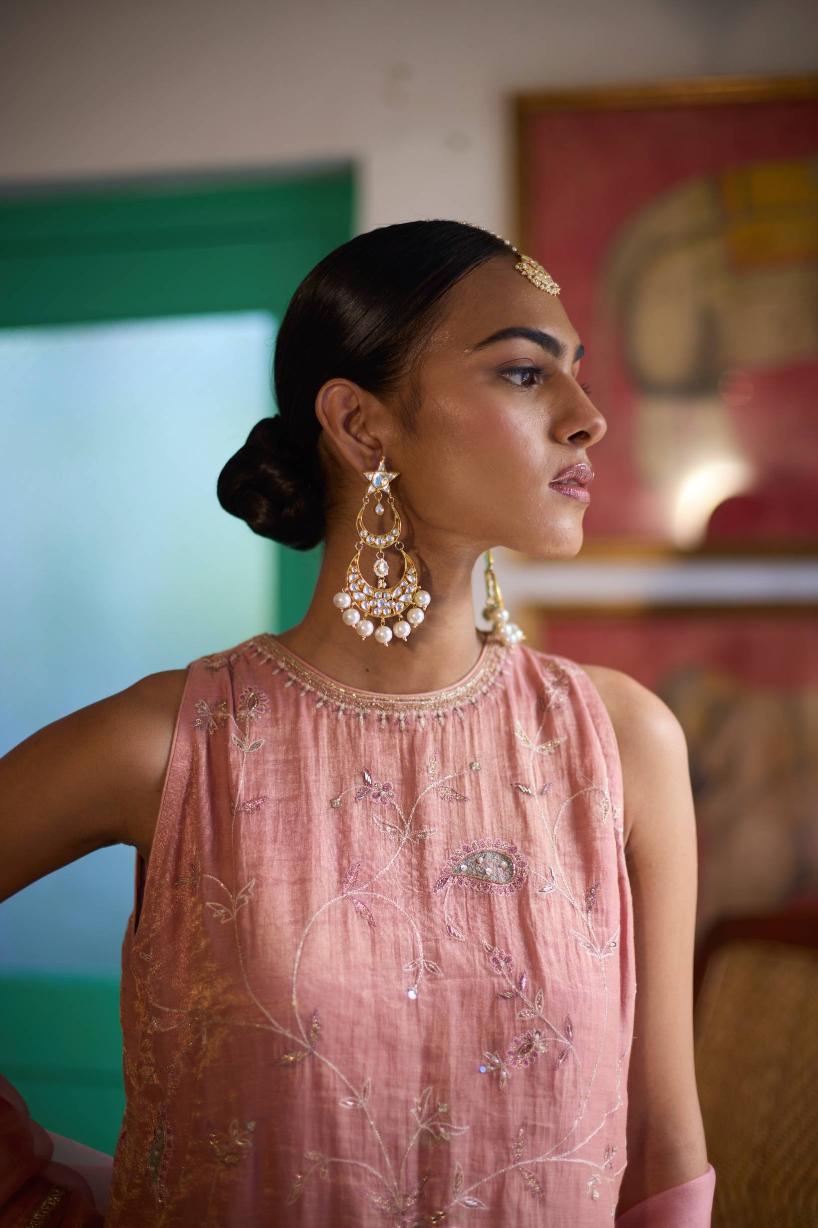 Kundan Gold Finish Chandbali with pearls