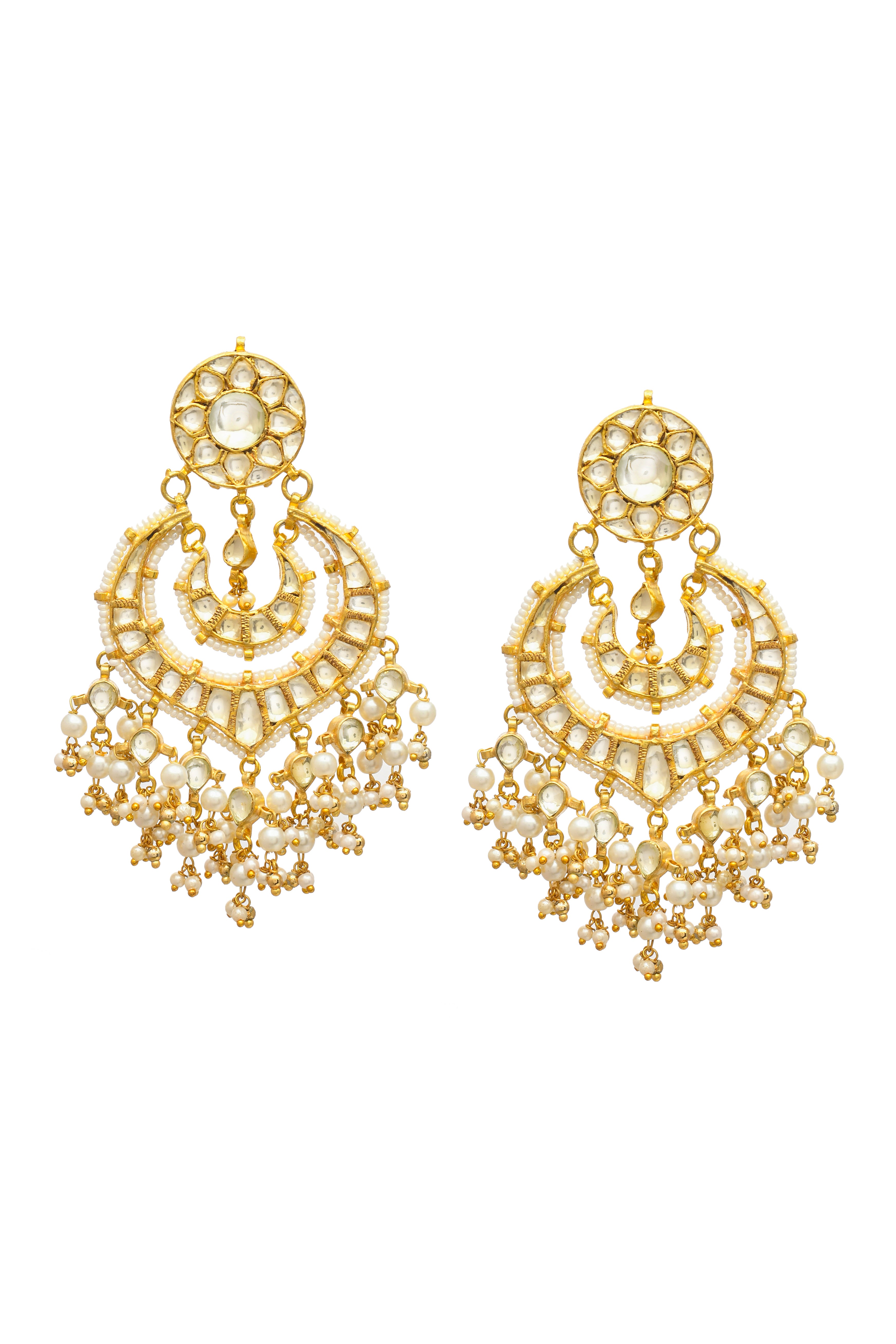 Kundan Gold Finish Pearl Beaded Chandbali
