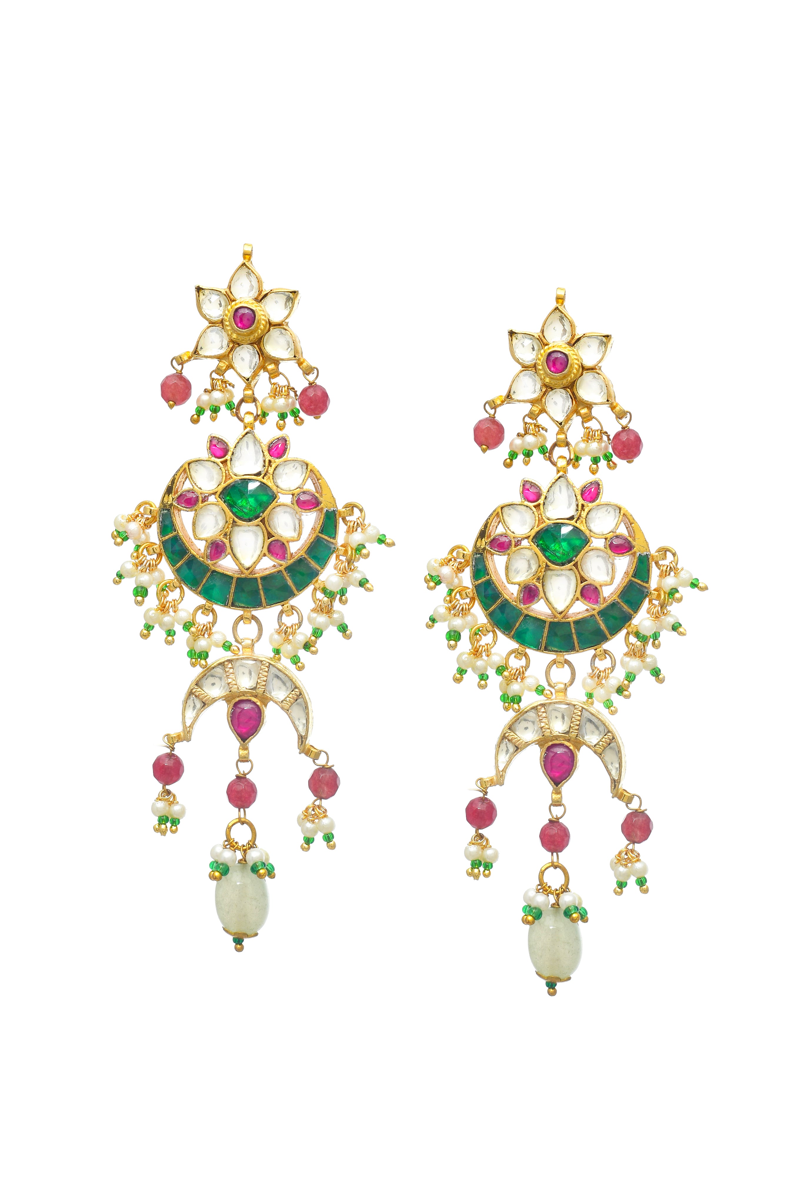 Green Gold Finish Jadau Earrings