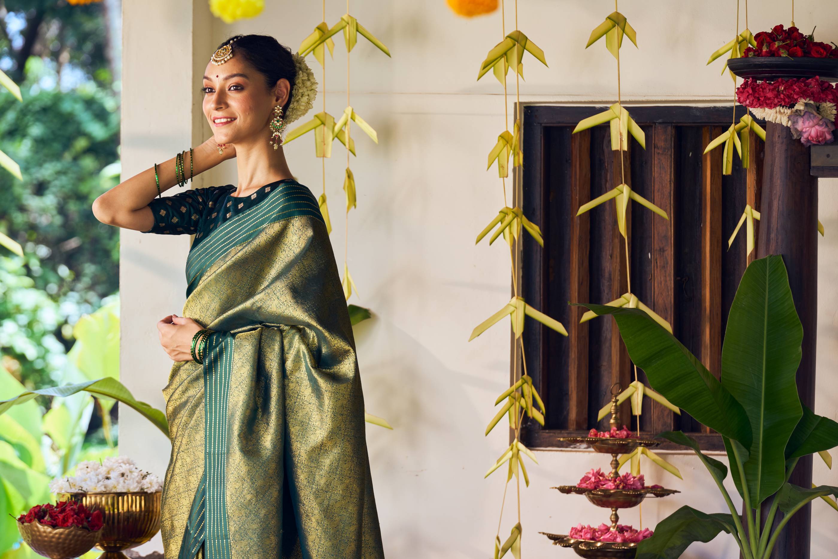 Green Gold Finish Jadau Earrings