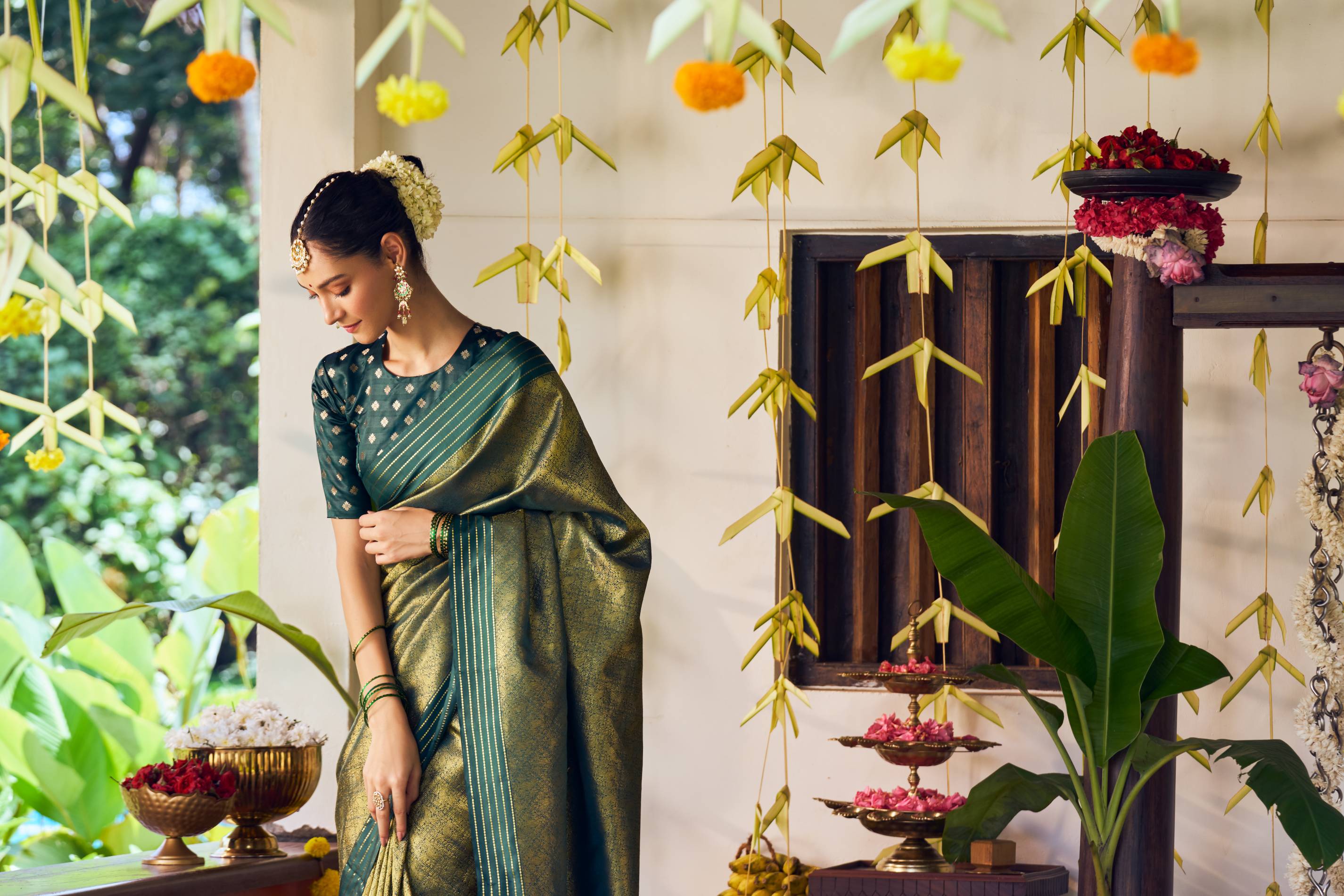 Green Gold Finish Jadau Earrings