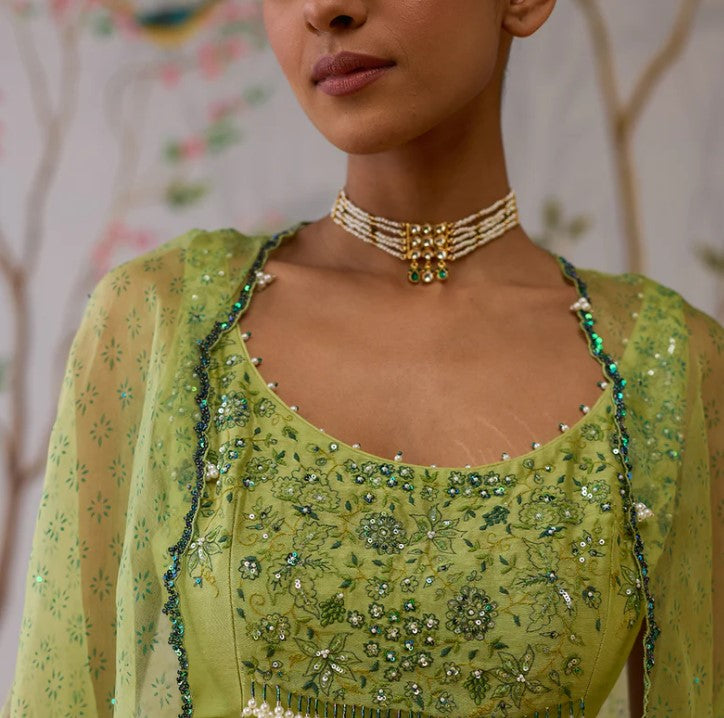 Kundan Green Gold Finish Jadau Choker