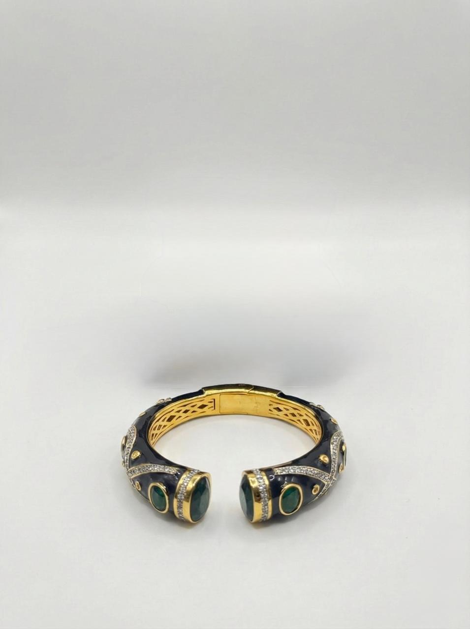 Emerald Floral Enamel Polki Bridal Kada