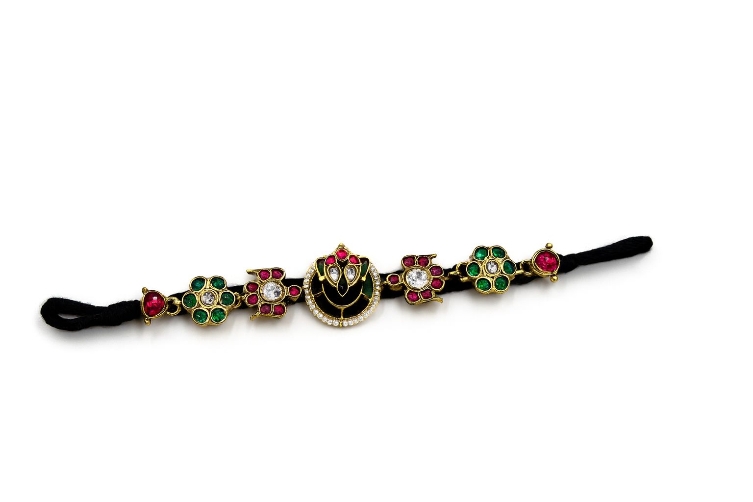 Floral Kundan Enamel Bracelet With Black Cord 2