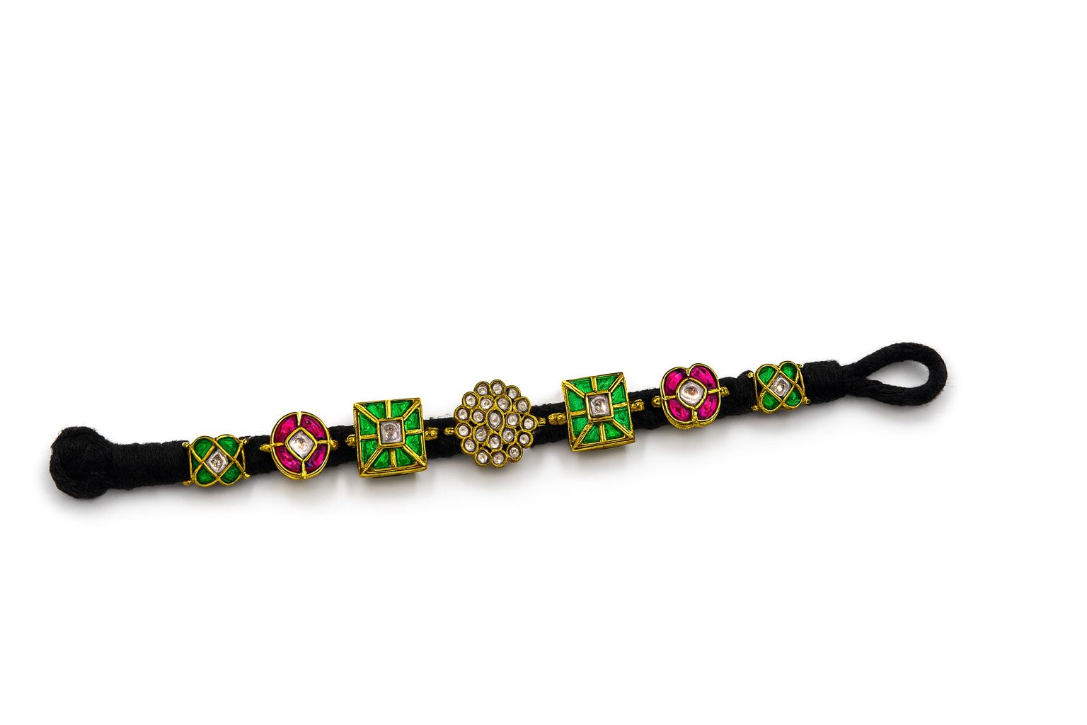 Floral Kundan Enamel Bracelet With Black Cord  3