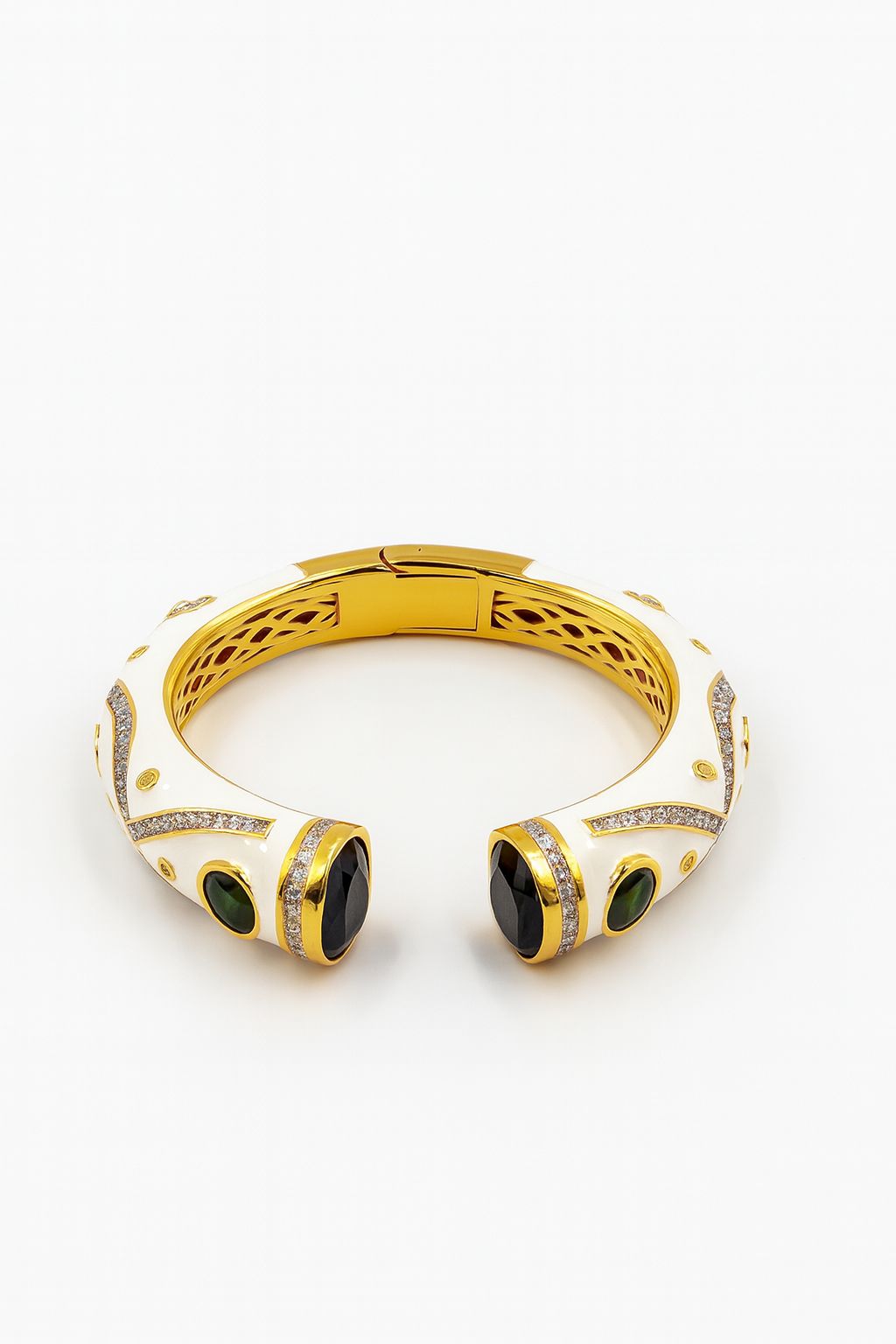 White Enamel Cuff With Quartz Stone