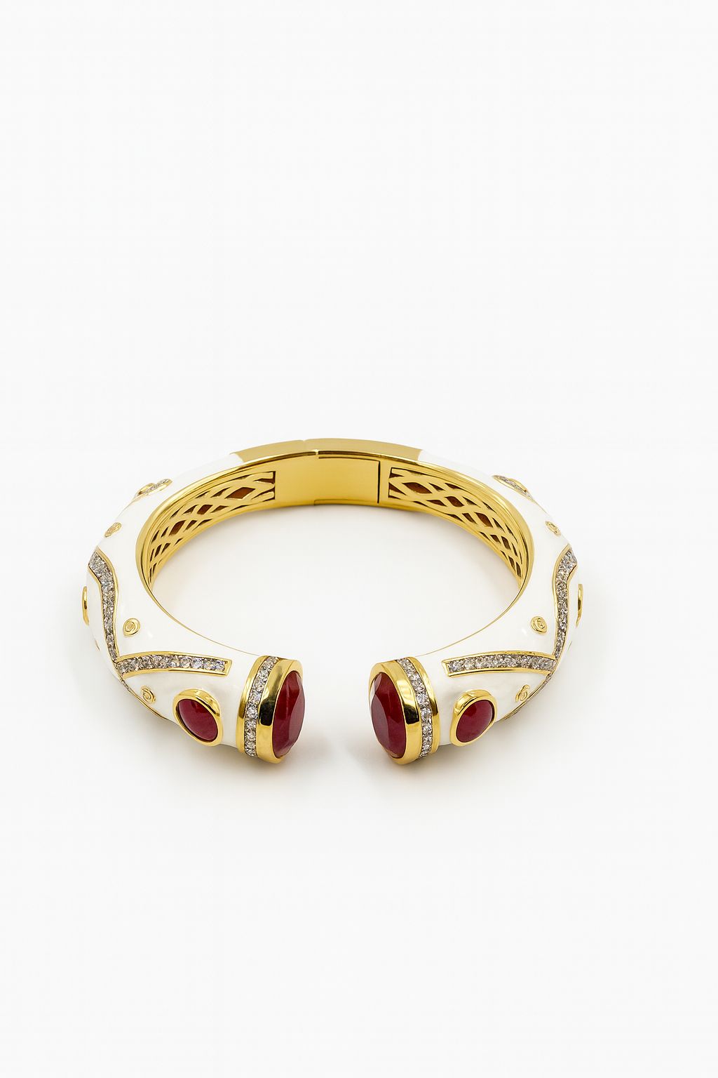 Royal White Enamel Bangle With Red Stone