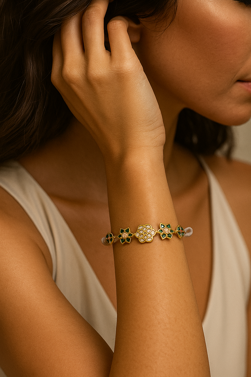 Floral Kundan Enamel Bracelet