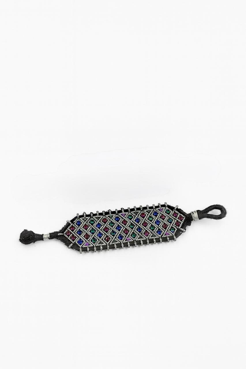 Black Beaded Tribal Cuff Bracelet