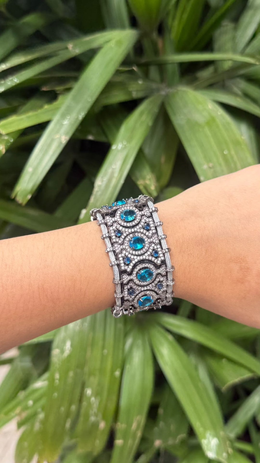 Bridalaya Sapphire Blue Crystal Statement Bracelet