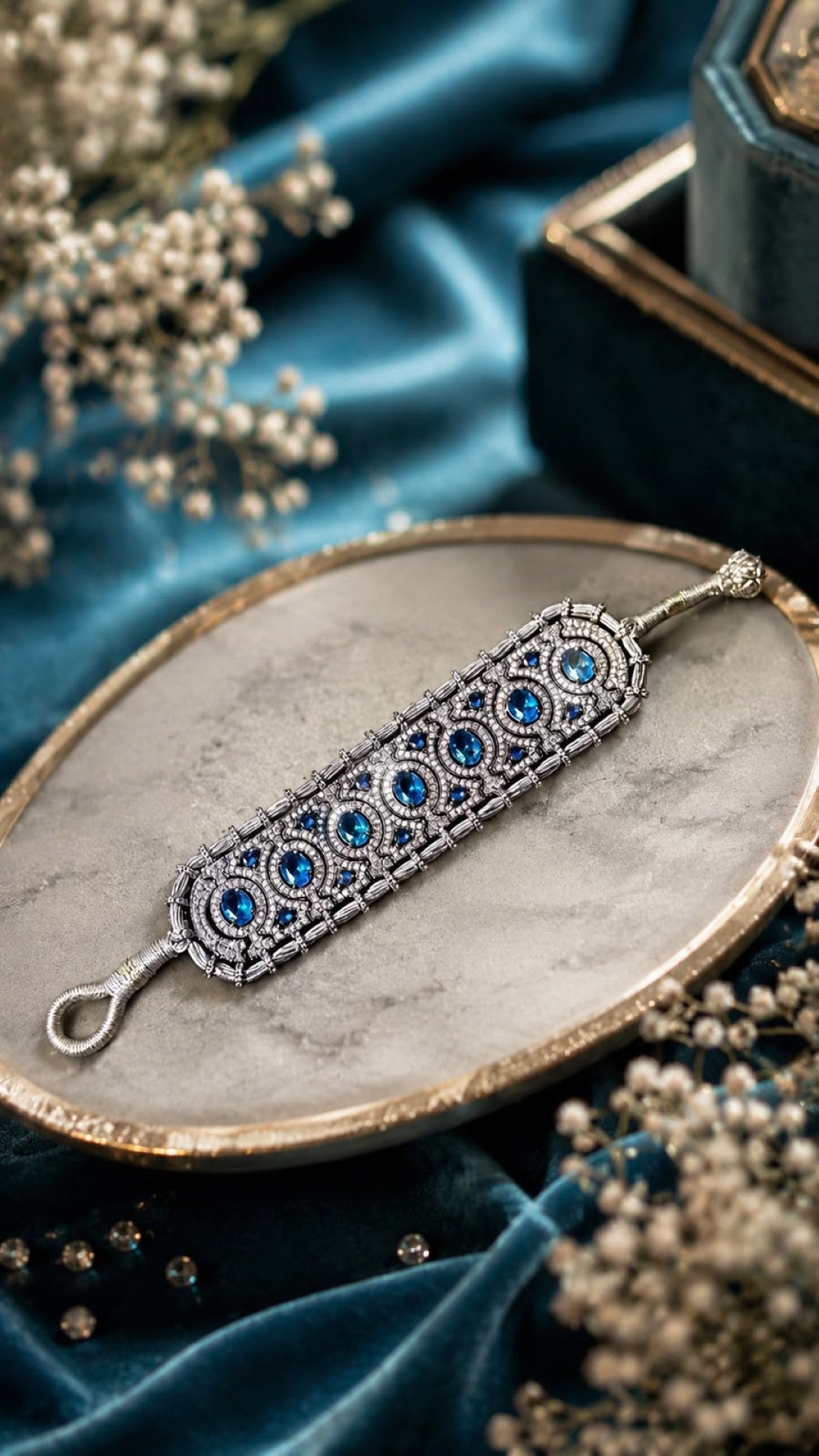 Bridalaya Sapphire Blue Crystal Statement Bracelet