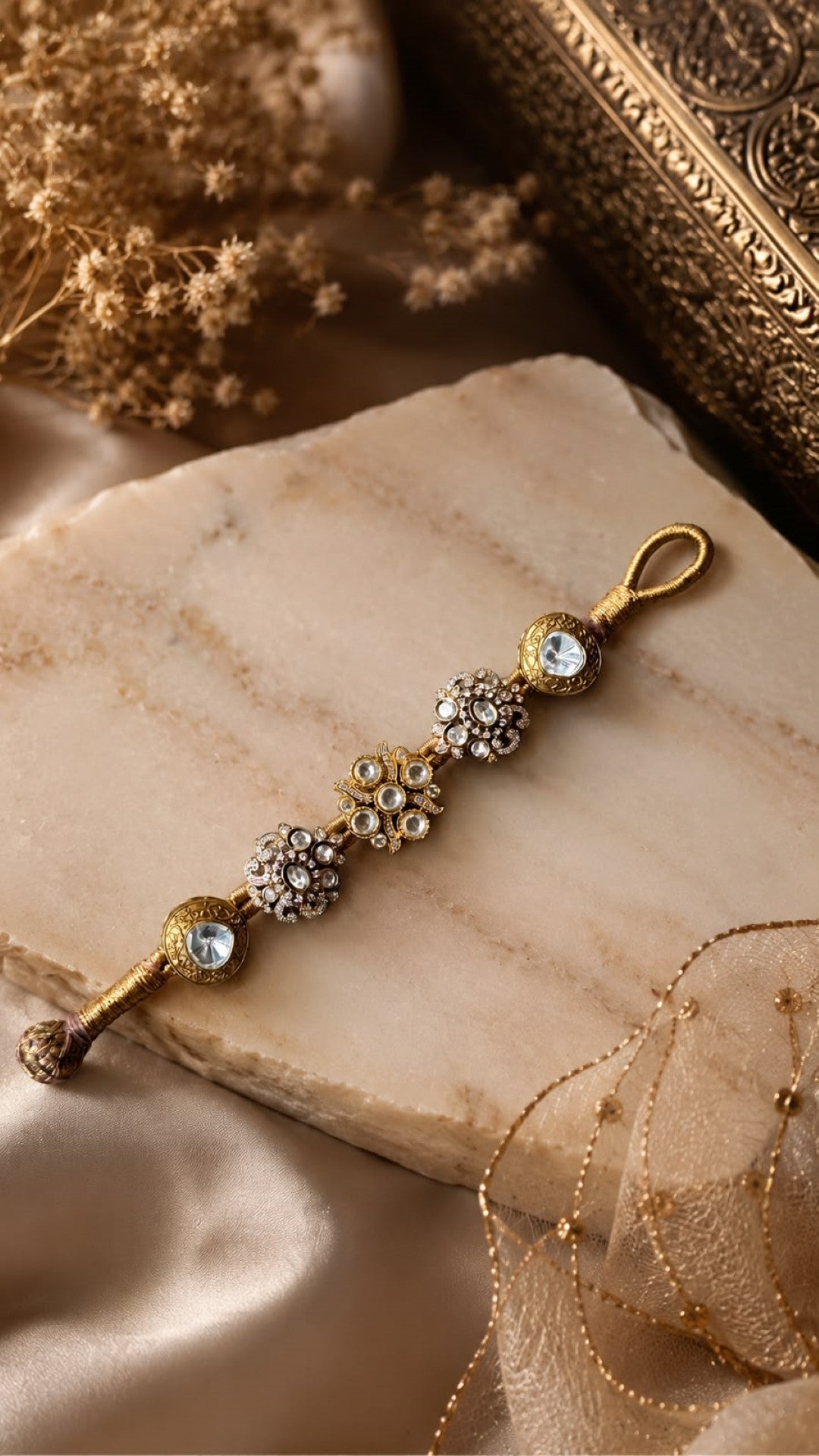 Bridalaya Floral Polki Gold-Tone Bracelet