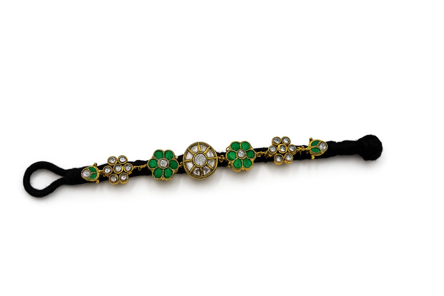 Floral Kundan Enamel Bracelet With Black Cord 1