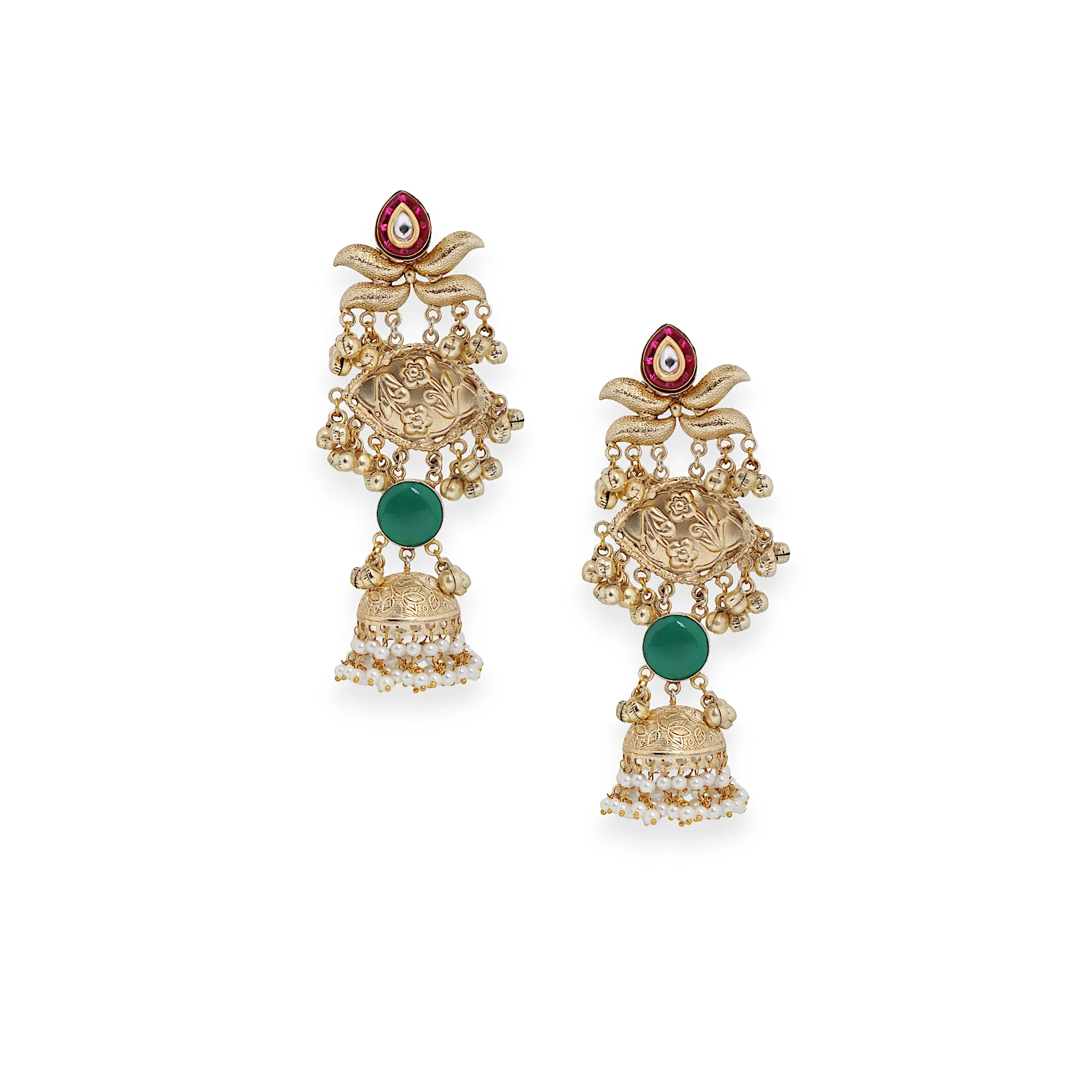 Gold Lotus Kundan Jhumka Earrings