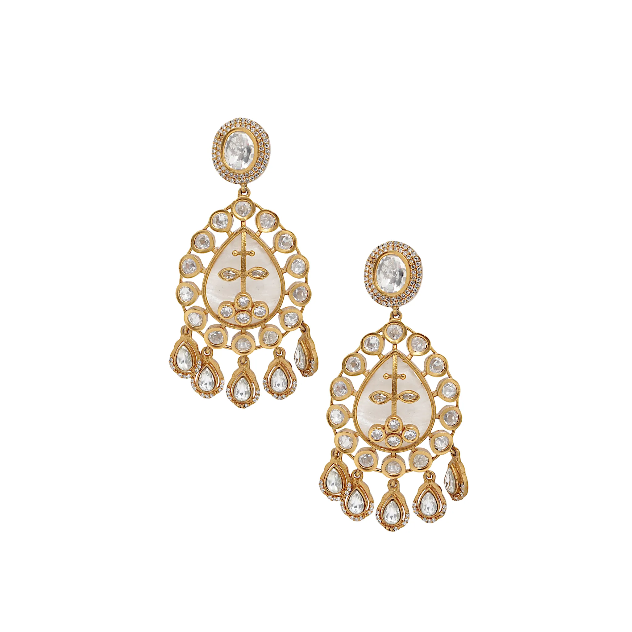 Polki & Crystal Bridal Drop Earrings