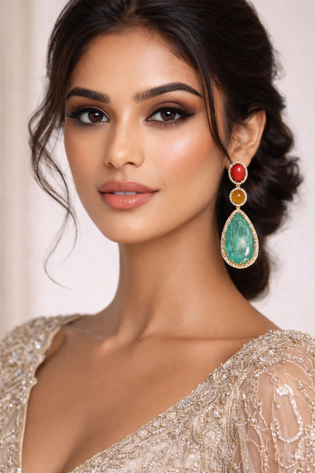 Bridalaya Dual Stone Drop Earrings