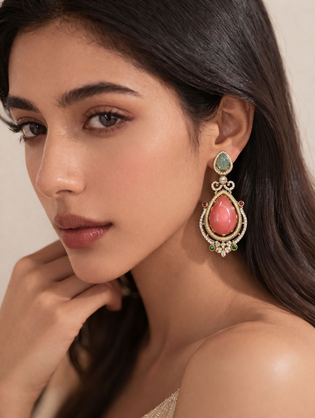 Bridalaya Heritage Pink Drop Earrings