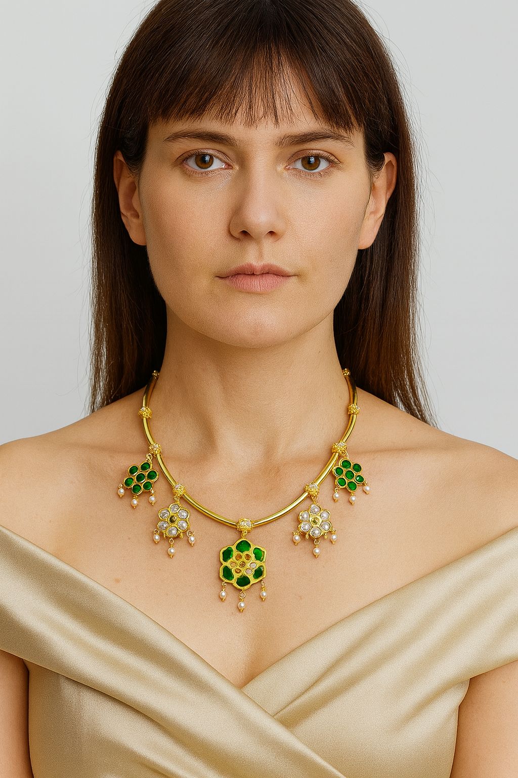 Emerald Floral Drop Choker Necklace