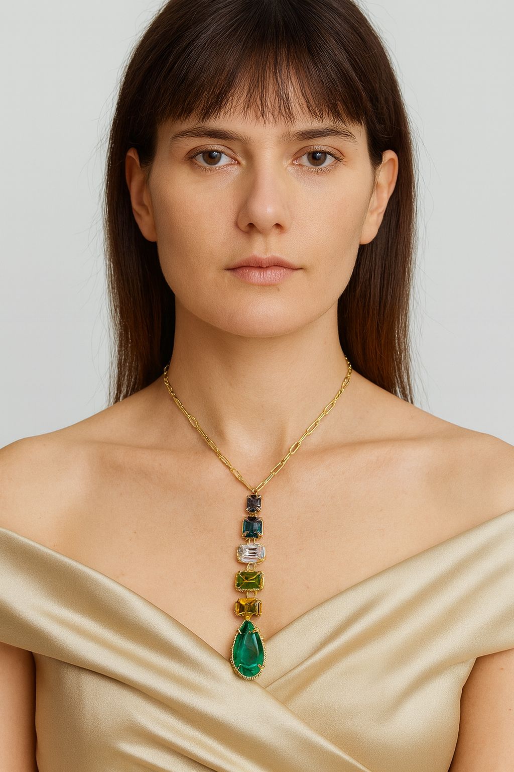 Multi Gemstone Gold Electroplated Necklace