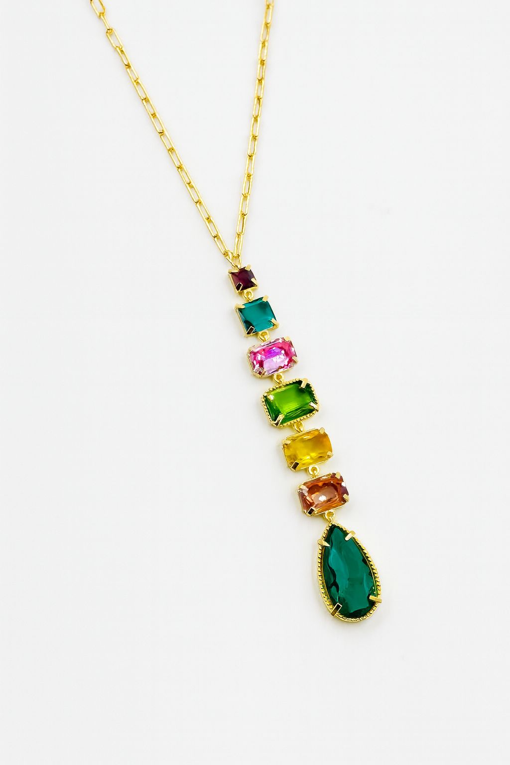 Multi Gemstone Gold Electroplated Necklace
