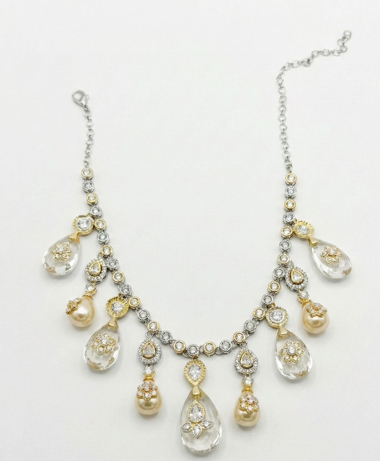 Grand Crystal Drop Pearl Bridal Necklace