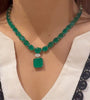 Emerald Cushion-Cut Polki Bridal Necklace Set