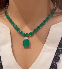 Emerald Cushion-Cut Polki Bridal Necklace Set