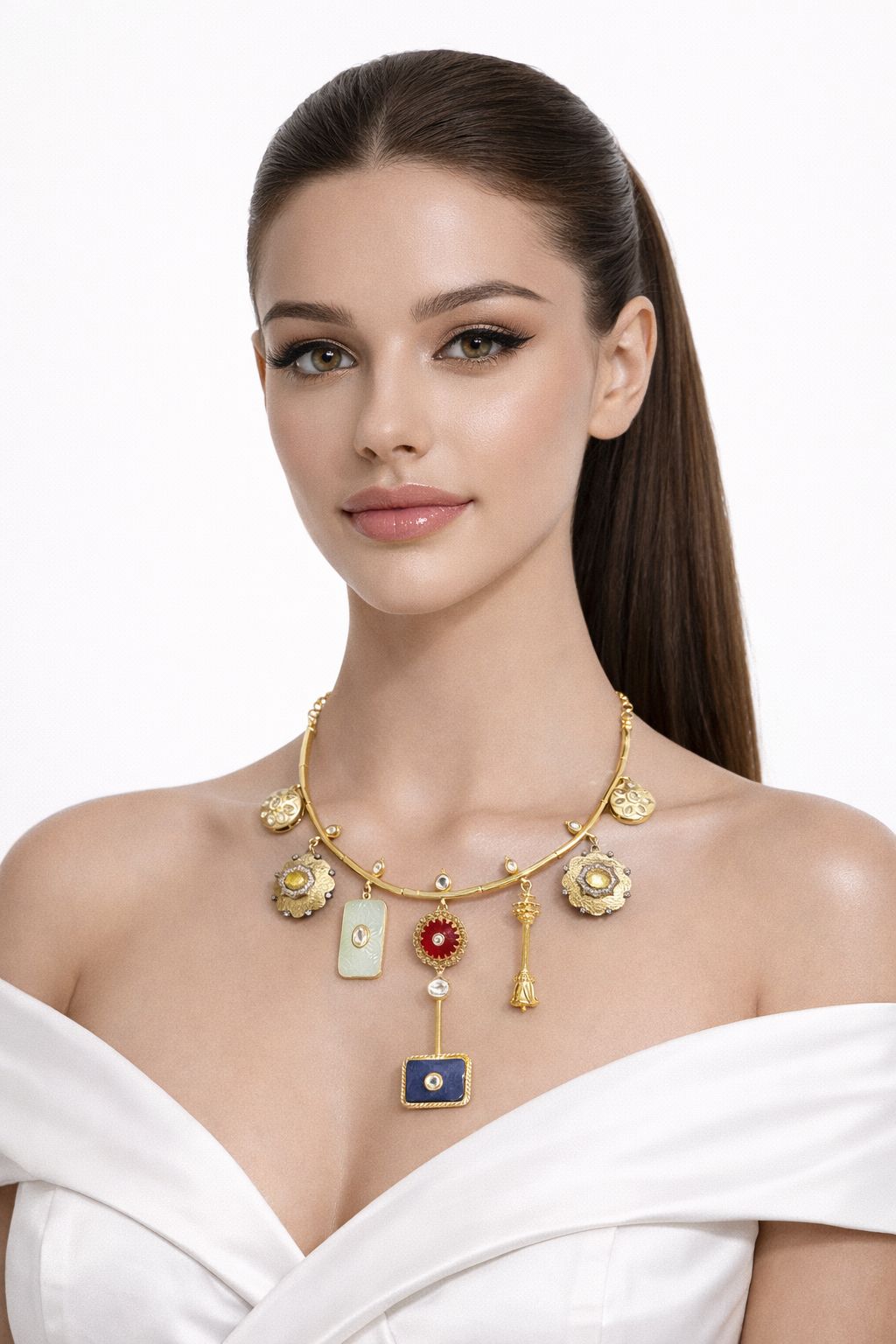 Gold Charm Drop Necklace