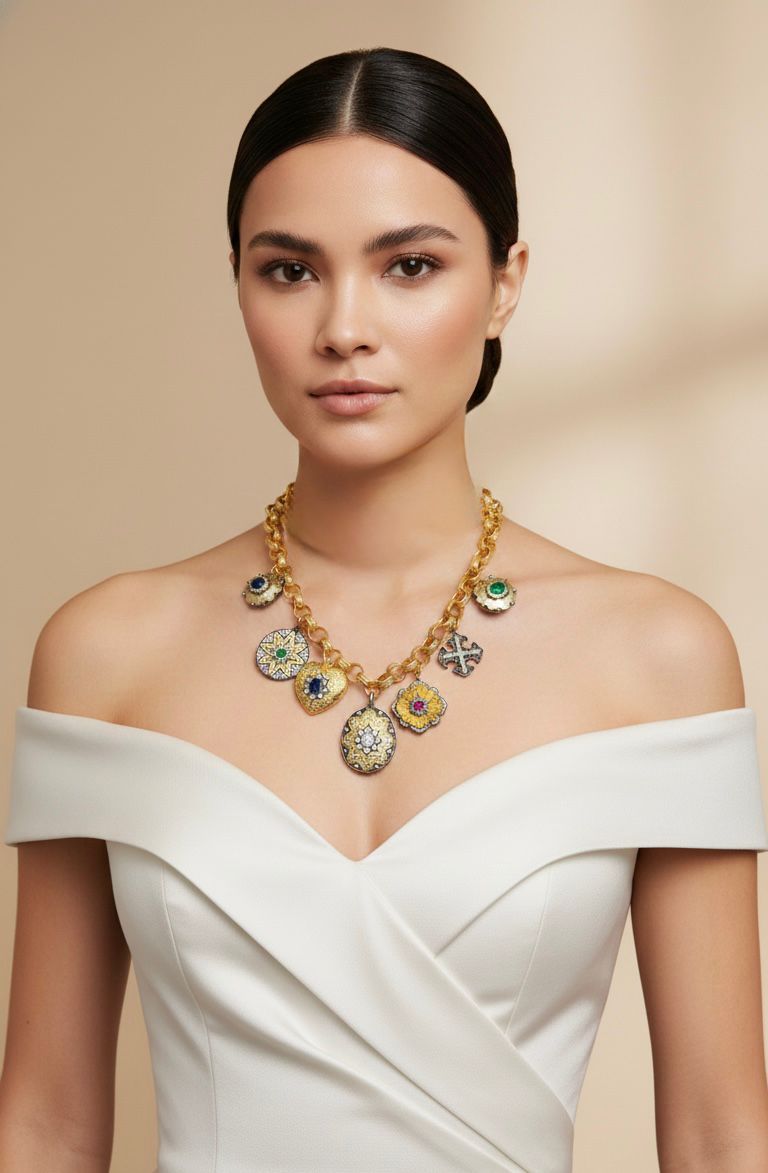 Gold Charm Statement Necklace