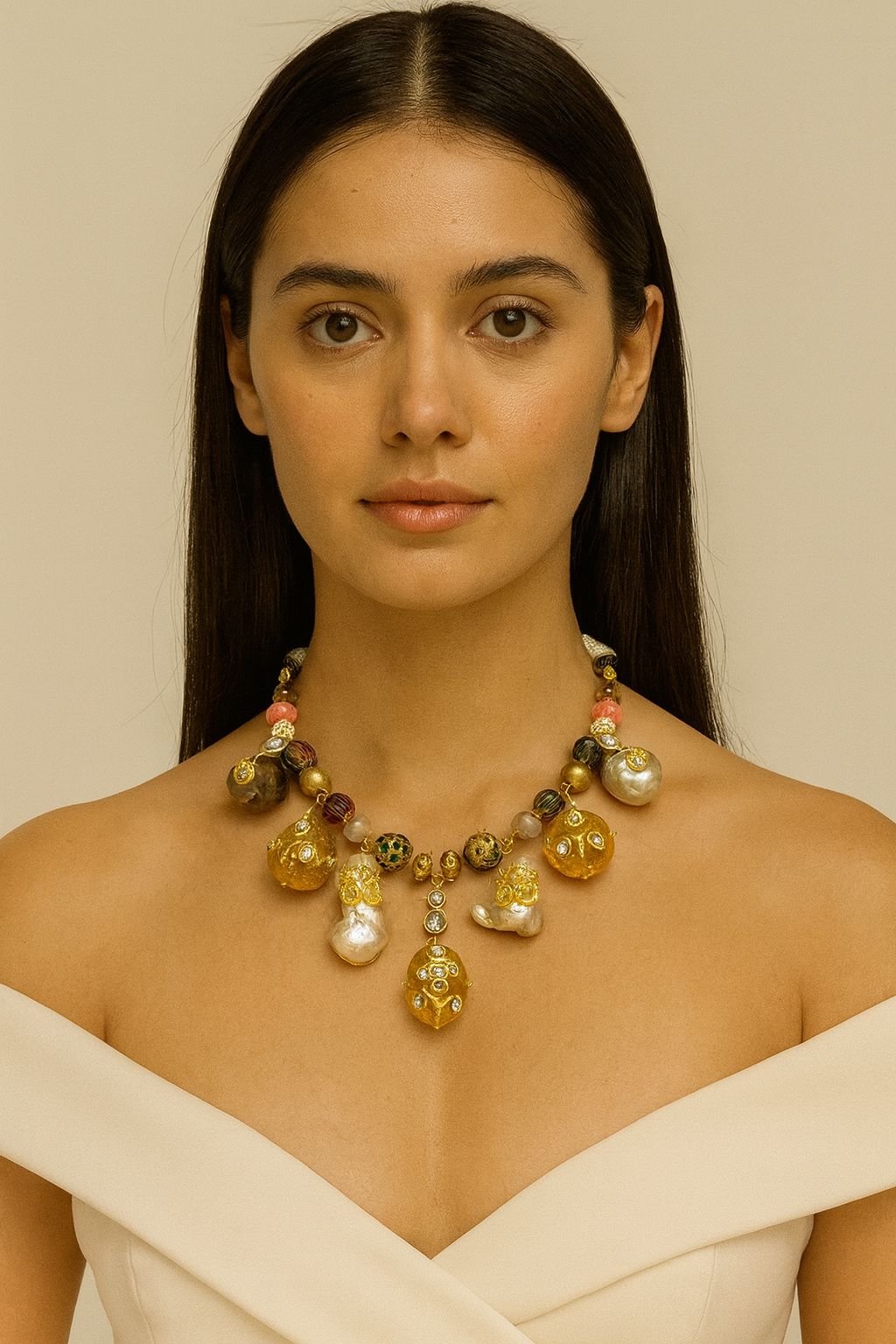 Golden Glow Pearl Bridal Necklace
