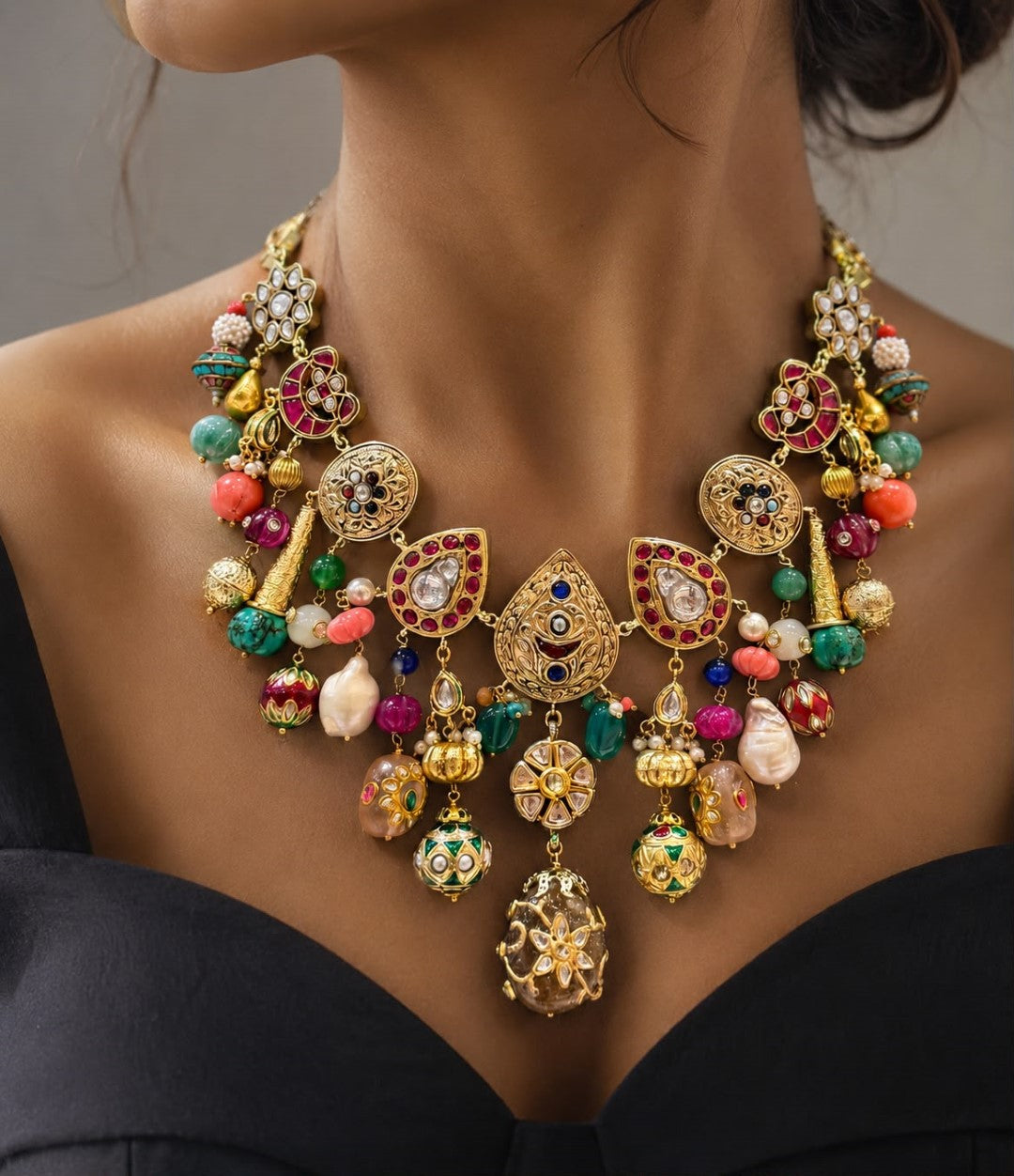 Bridalaya Heritage Multicolor Charm Statement Necklace