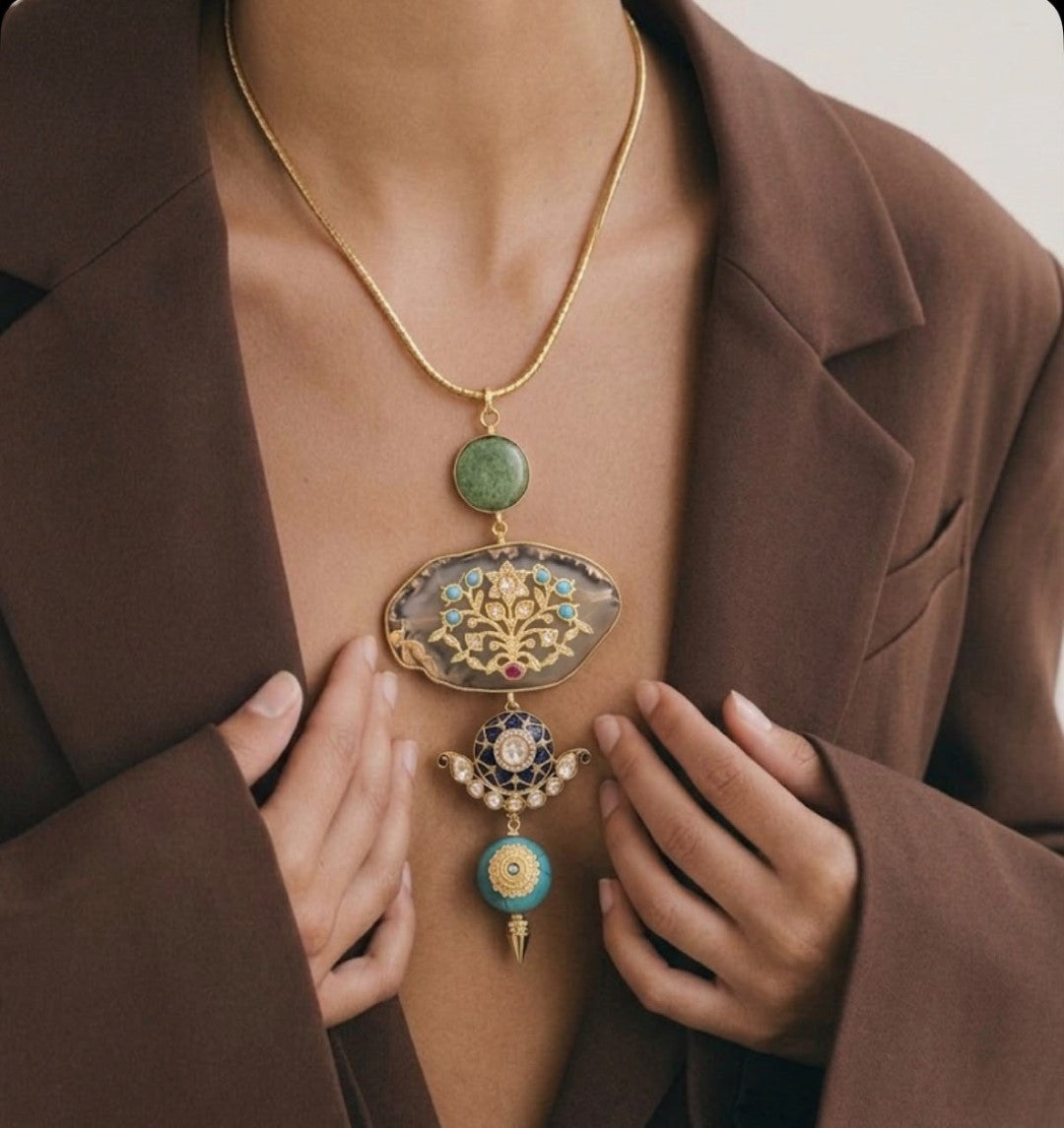 Bridalaya Artistic Turquoise Floral Pendant Necklace