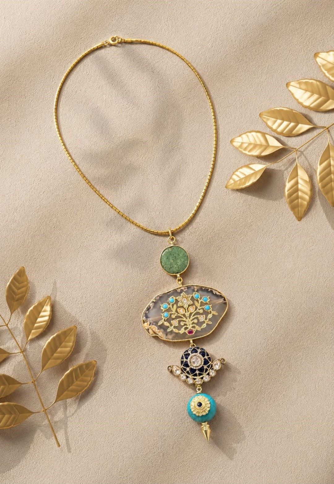 Bridalaya Artistic Turquoise Floral Pendant Necklace