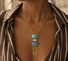 Bridalaya Turquoise Blue Stone Tassel Necklace
