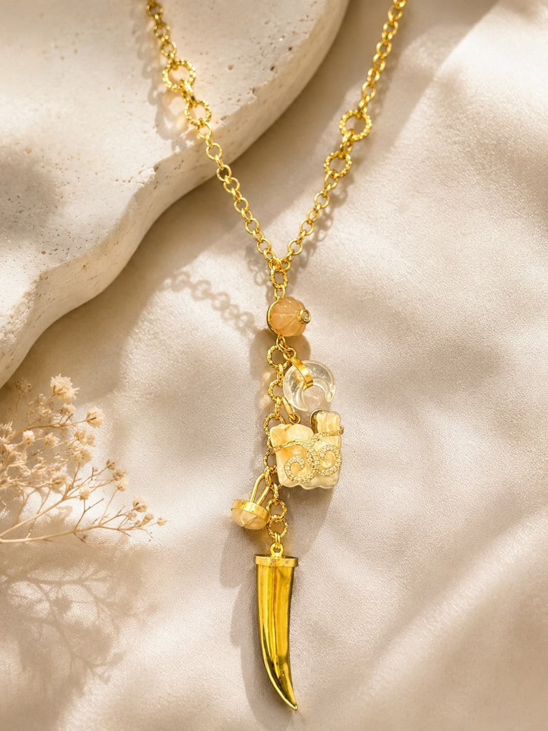 Bridalaya Ivory Charm Horn Pendant Necklace