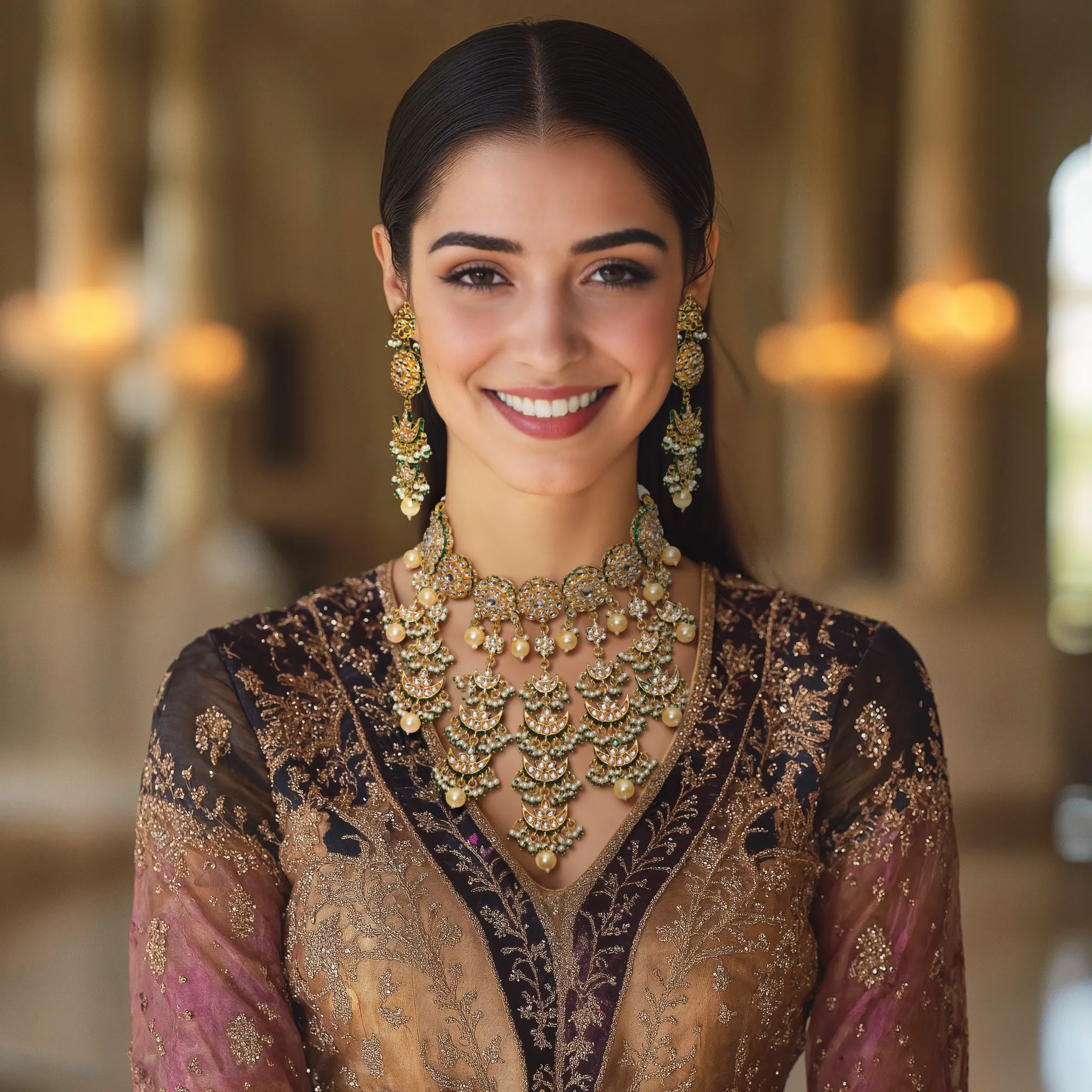 Chandra Haar Moon Necklace Or Emerald Chandra