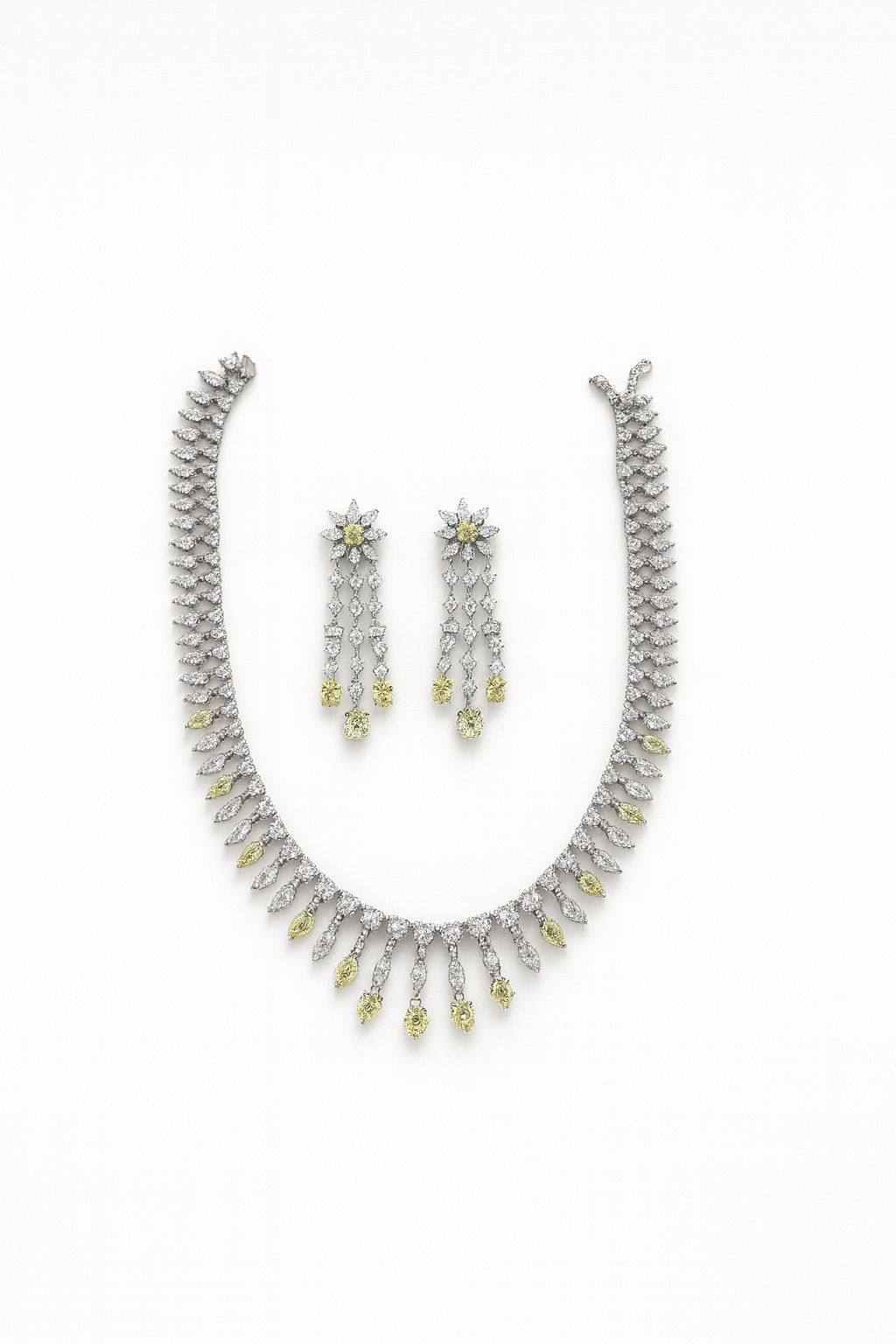 Yellow & White Crystal Drop Necklace Set