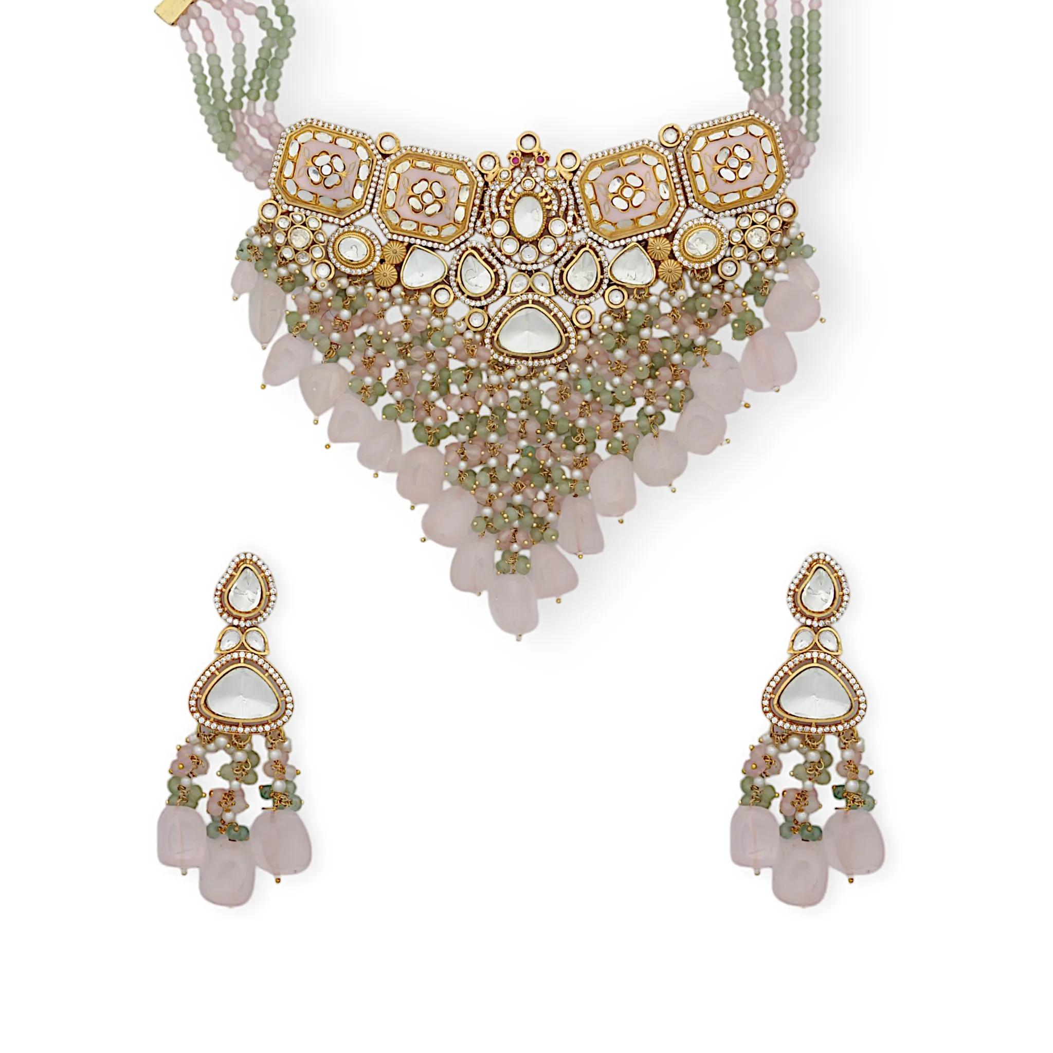 Pastel Kundan Beaded Necklace Set