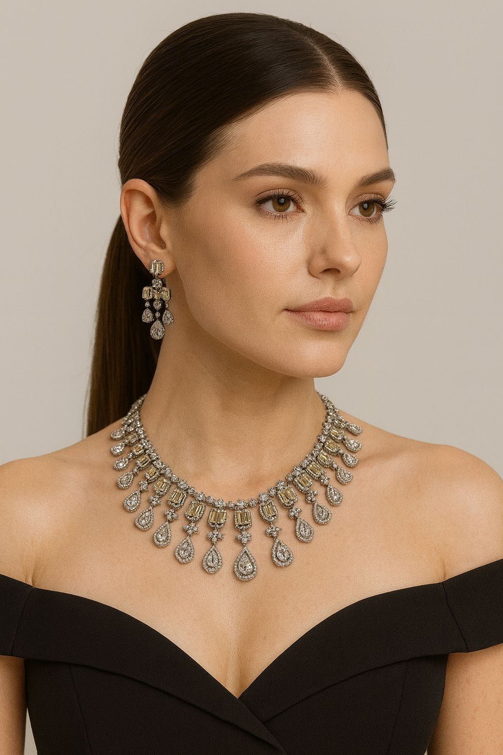 Champagne Gold & Silver Drop Necklace Set