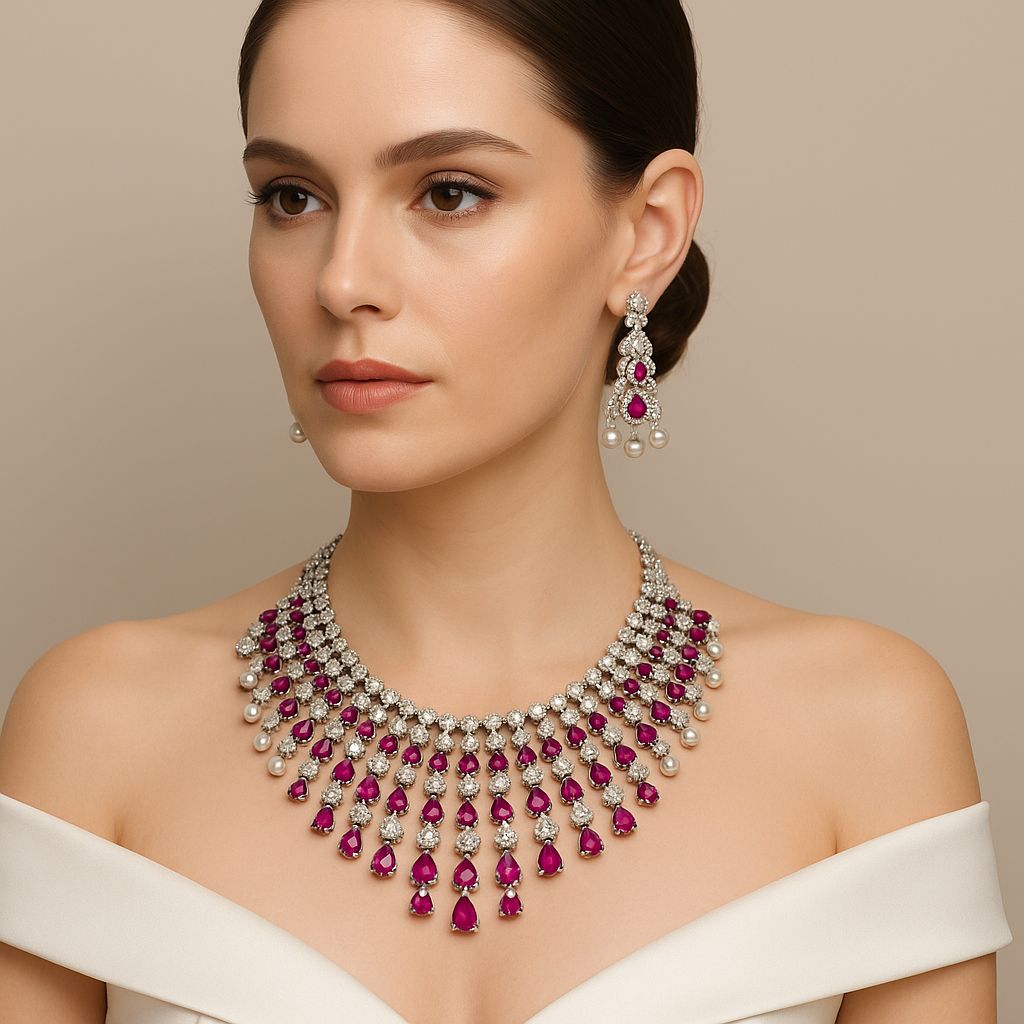 Fuchsia Radiance Bridal Necklace Set