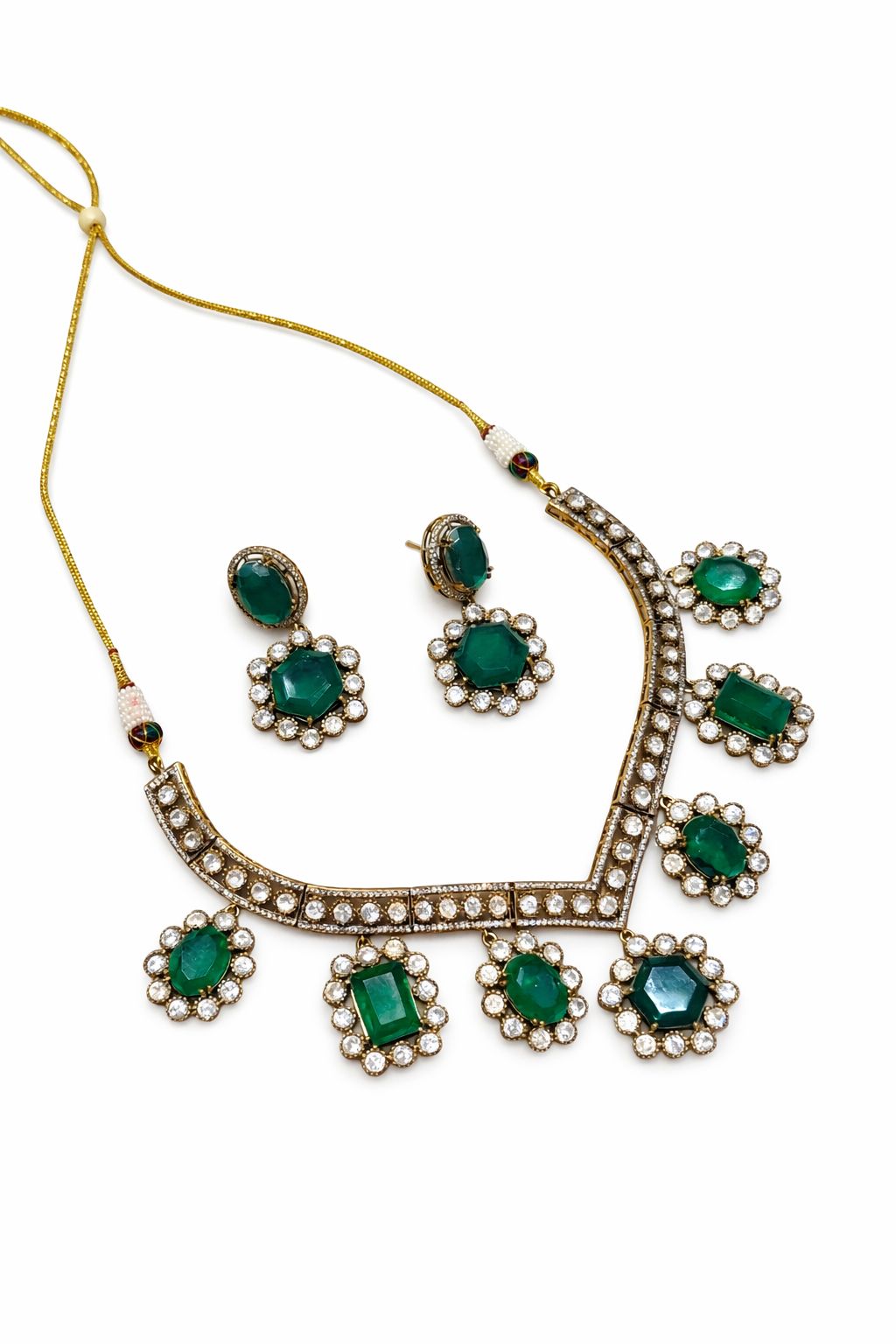 Green Stone Drop Necklace Set