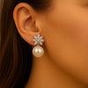 Floral Pearl Drop Earrings With Crystals In 925 Silver